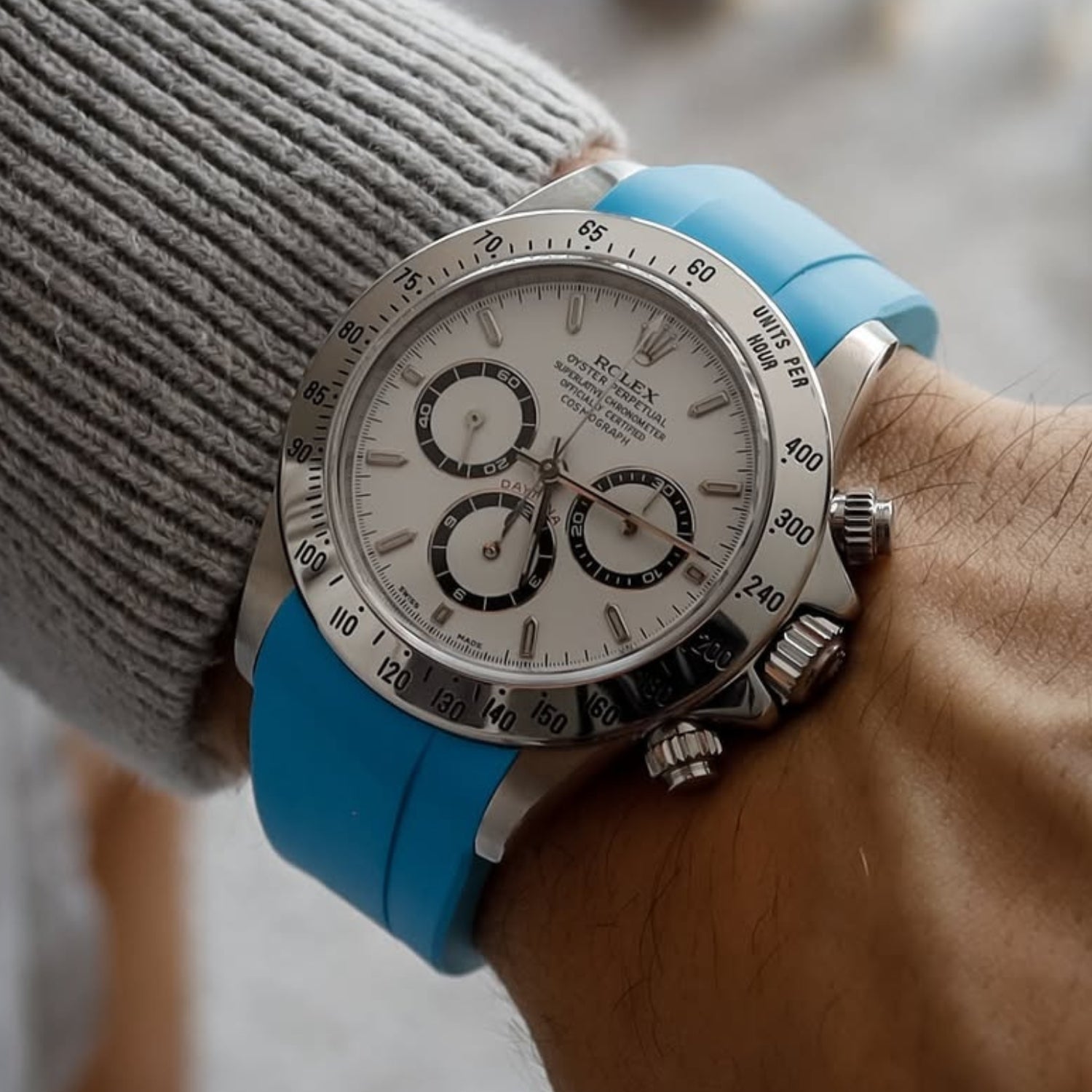 Faltschliesse Kautschukarmband für Rolex Daytona – Hell Blau - Helvetus DE