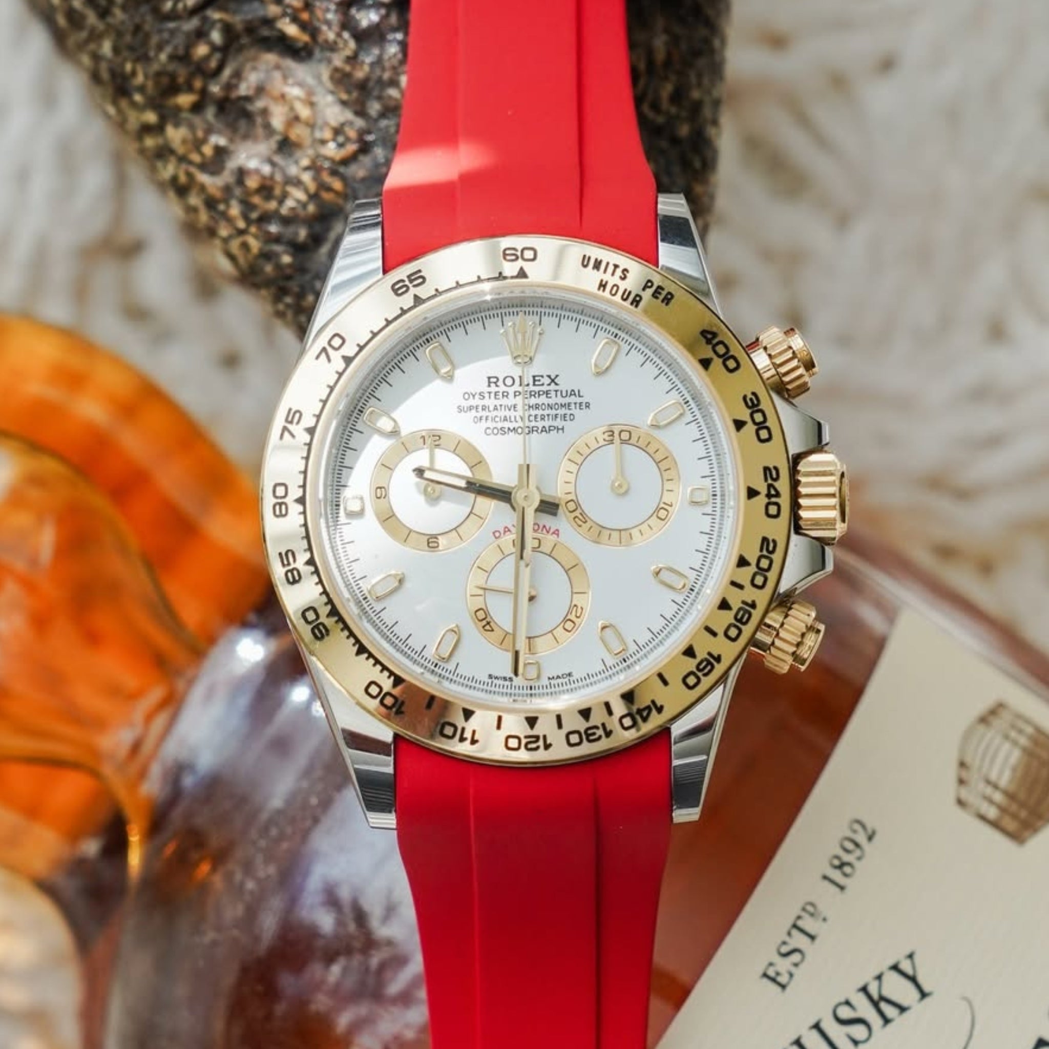 Faltschliesse Kautschukarmband für Rolex Daytona – Rot - Helvetus DE