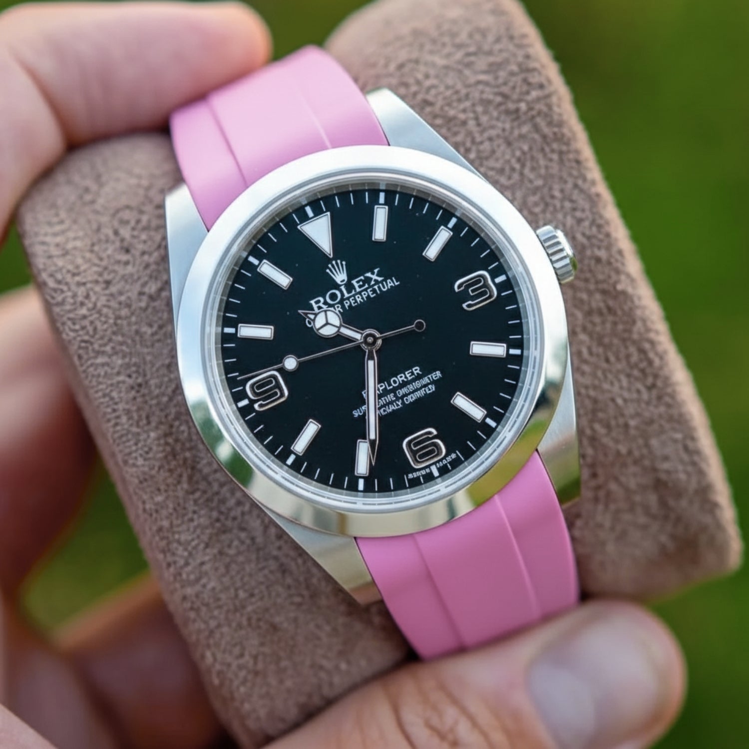 Faltschließe Kautschukarmband für Rolex Explorer I – Pink - Helvetus DE