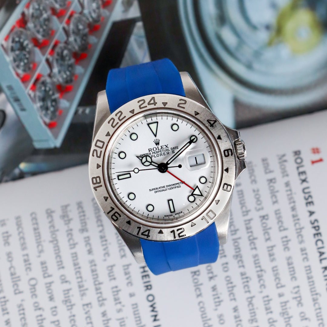 Faltschließe Kautschukarmband für Rolex Explorer II – Blau - Helvetus DE