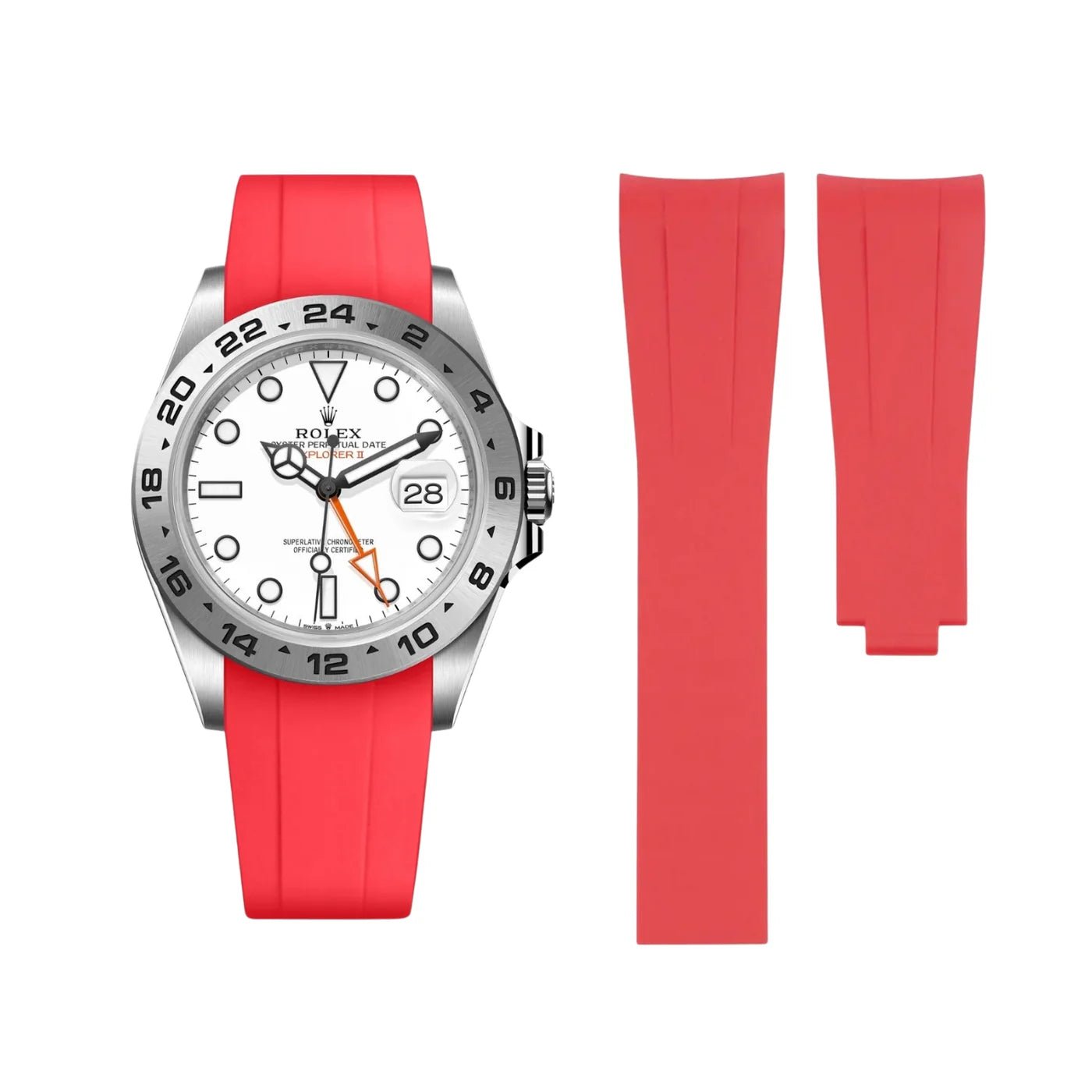 Faltschließe Kautschukarmband für Rolex Explorer II – Rot - Helvetus DE