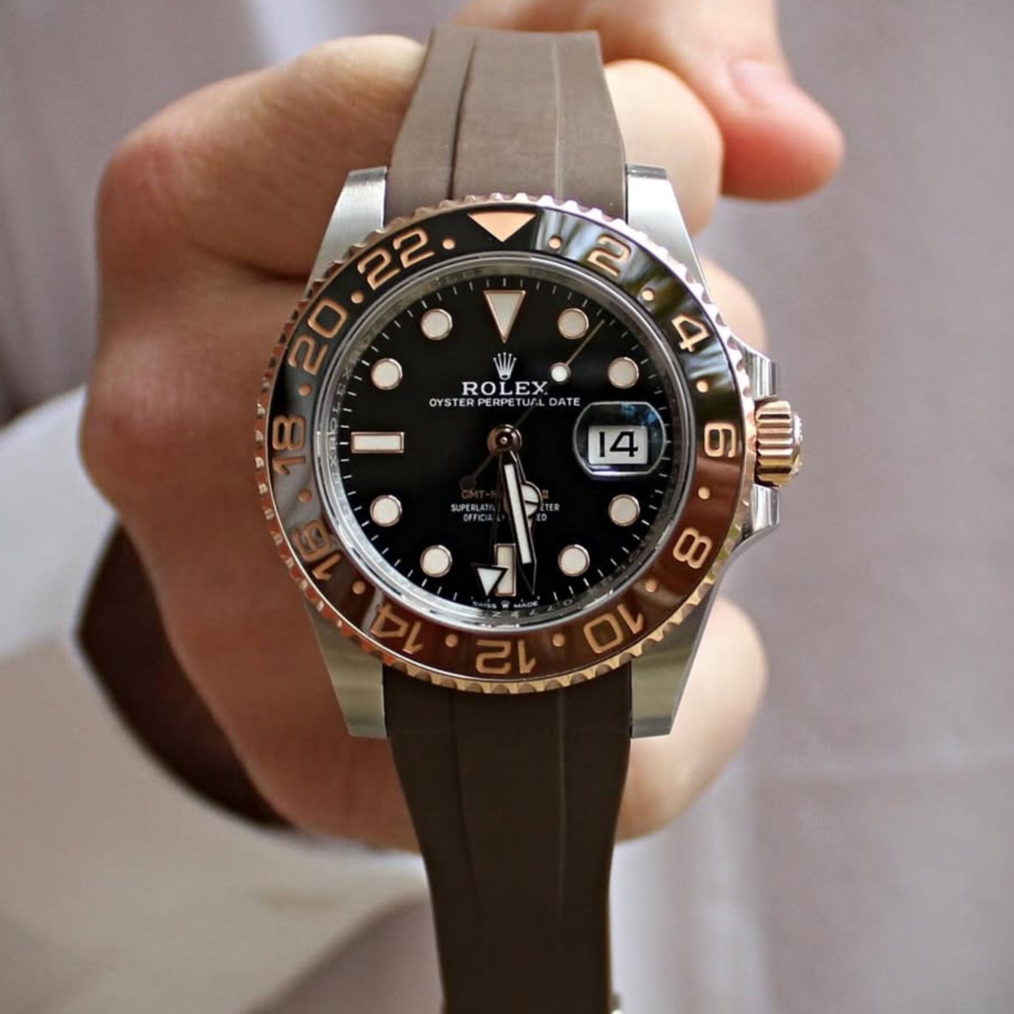 Faltschließe Kautschukarmband für Rolex GMT - Master II – Braun - Helvetus DE