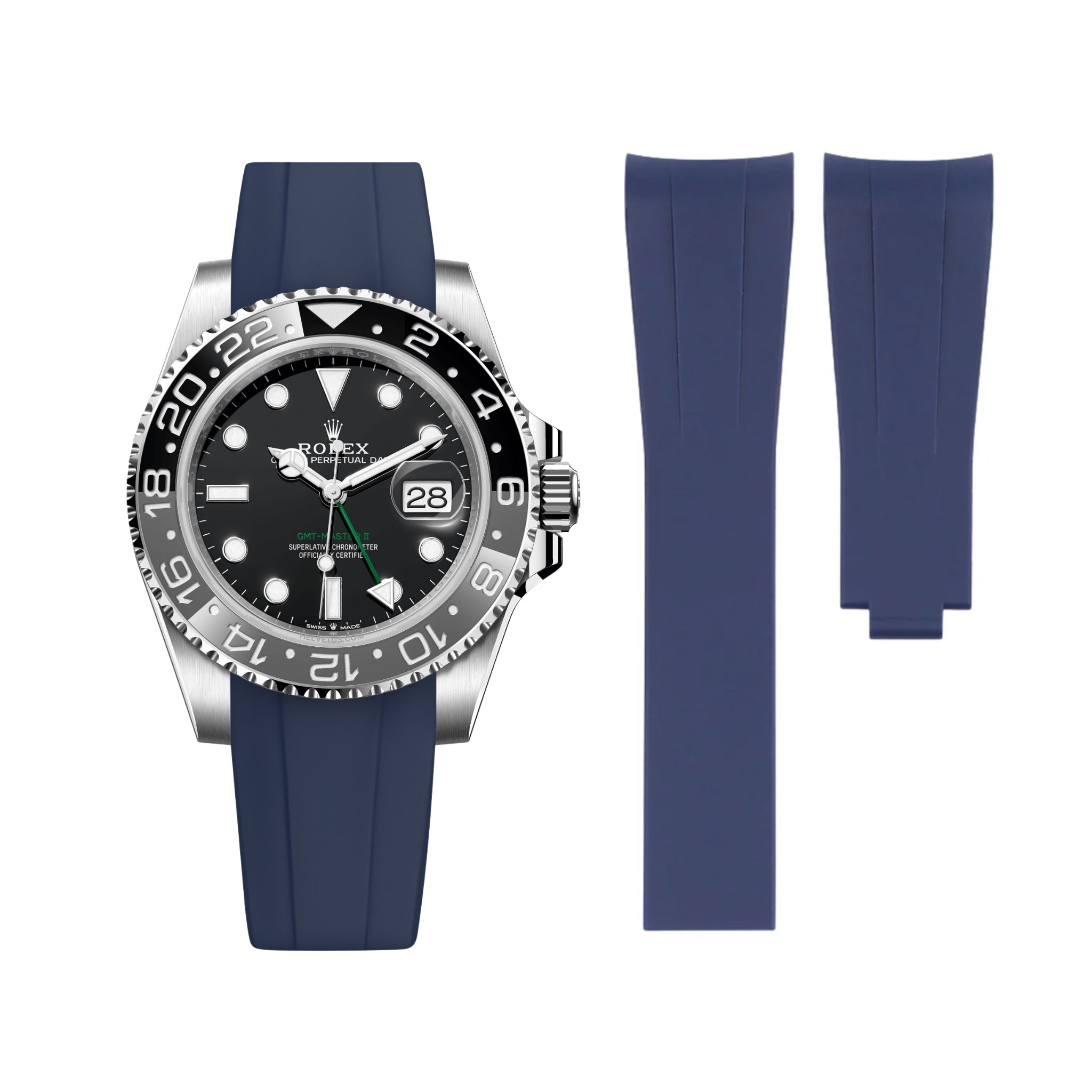 Faltschließe Kautschukarmband für Rolex GMT - Master II – Dunkel Blau - Helvetus DE
