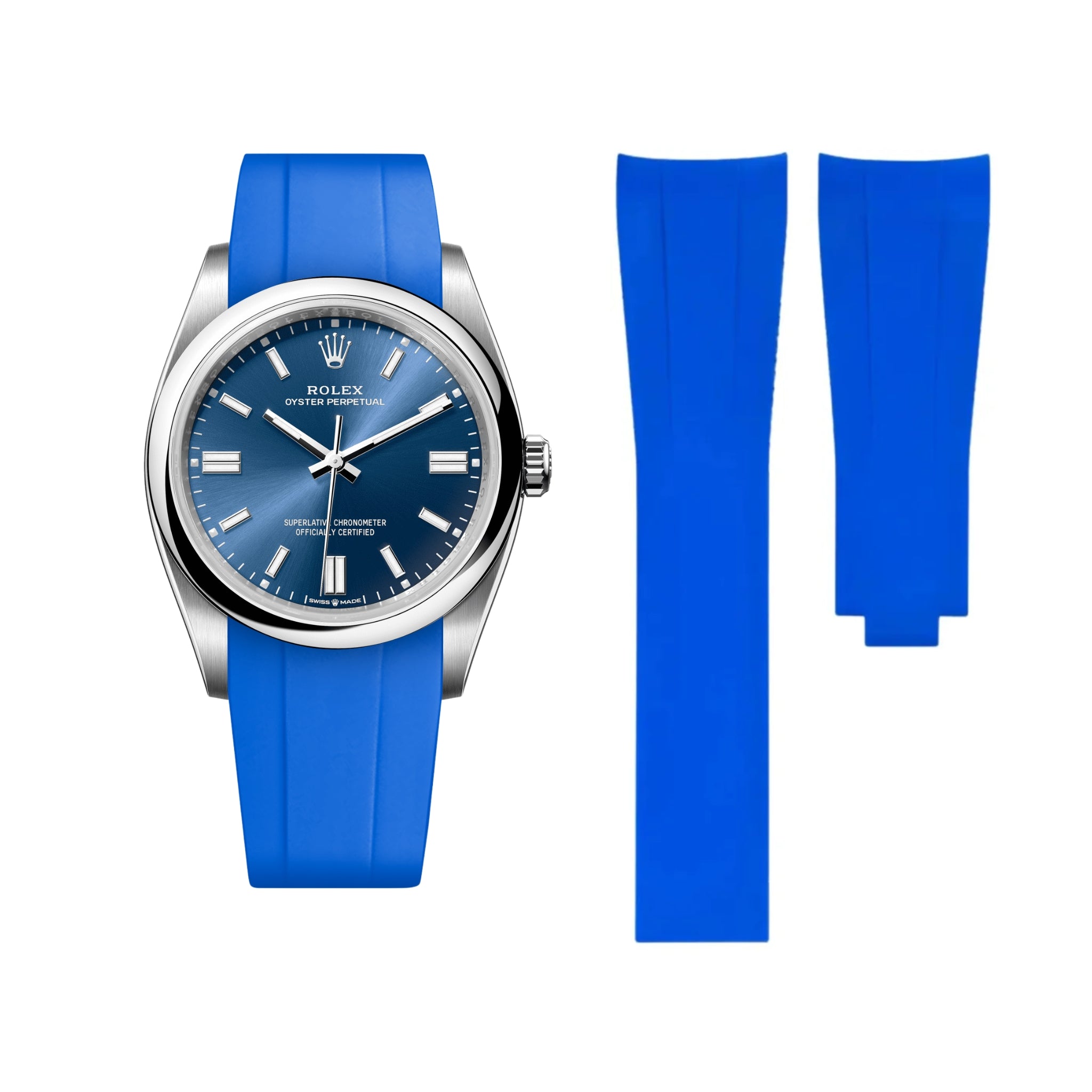 Faltschliesse Kautschukarmband für Rolex Oyster Perpetual 36mm – Blau - Helvetus DE