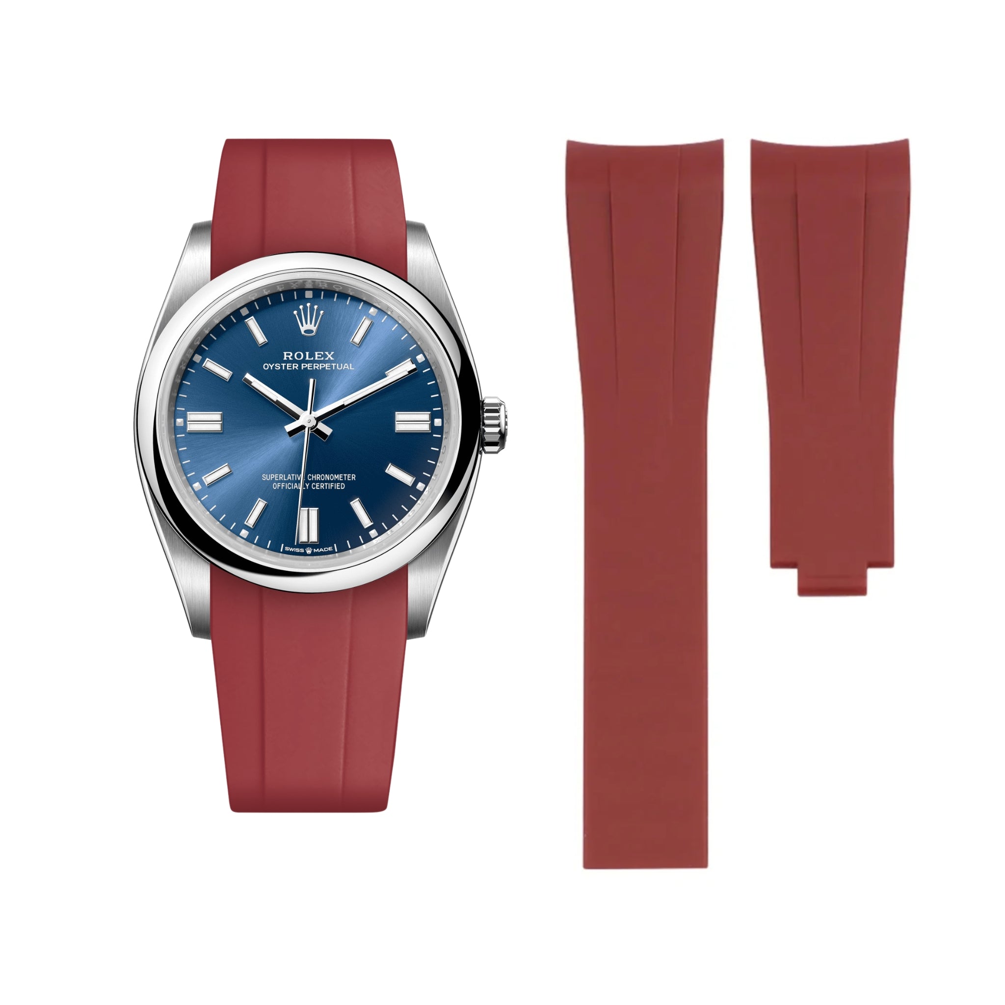 Faltschliesse Kautschukarmband für Rolex Oyster Perpetual 36mm – Bordeaux - Helvetus DE