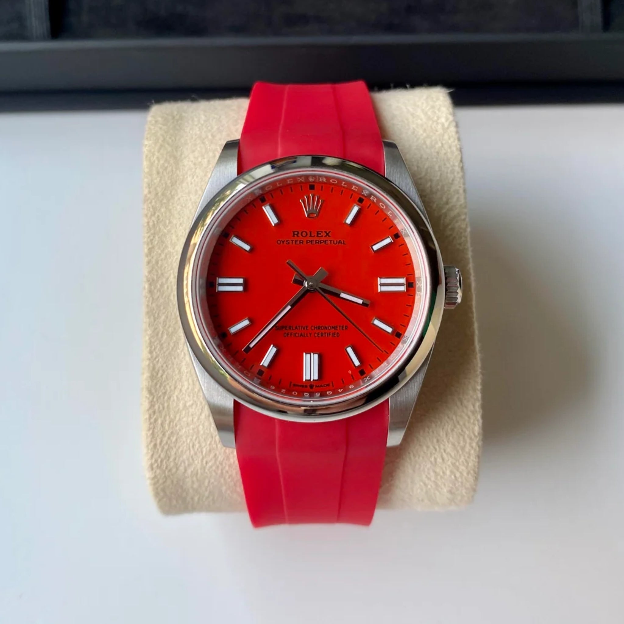 Faltschliesse Kautschukarmband für Rolex Oyster Perpetual 36mm – Rot - Helvetus DE