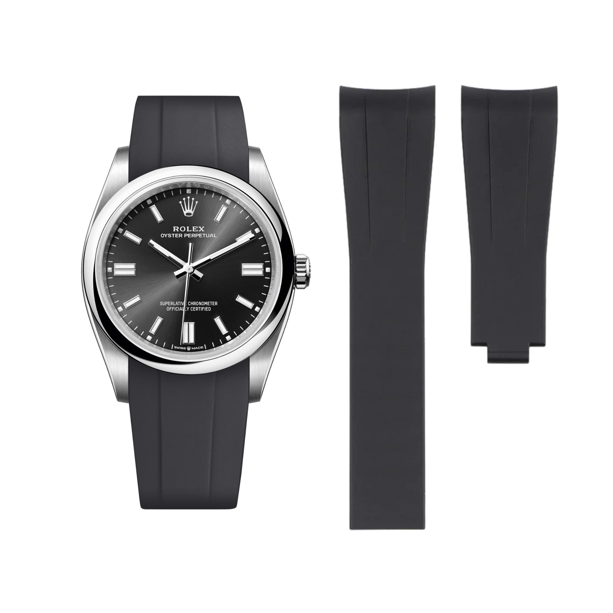 Faltschliesse Kautschukarmband für Rolex Oyster Perpetual 36mm – Schwarz - Helvetus DE