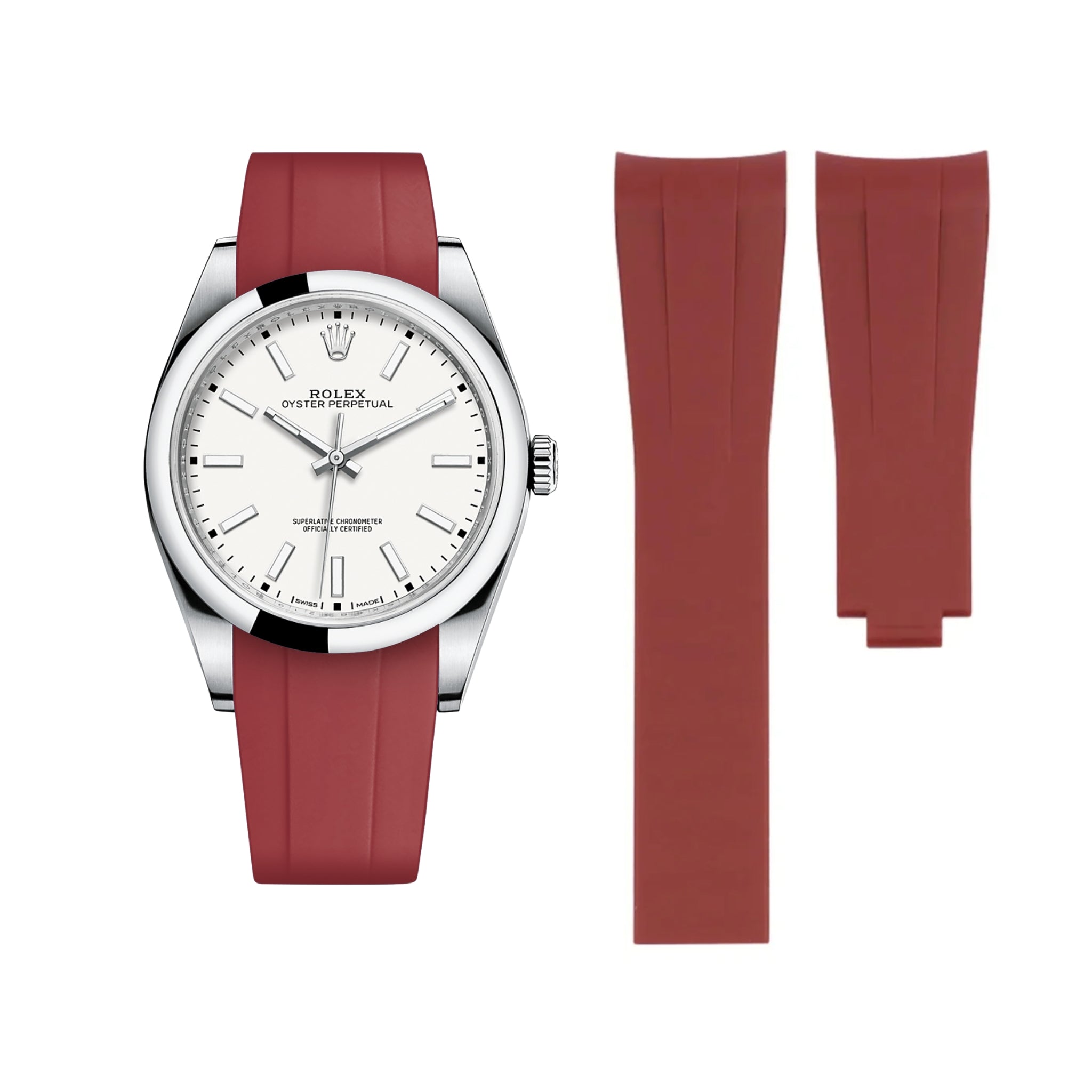 Faltschliesse Kautschukarmband für Rolex Oyster Perpetual 39mm – Bordeaux - Helvetus DE