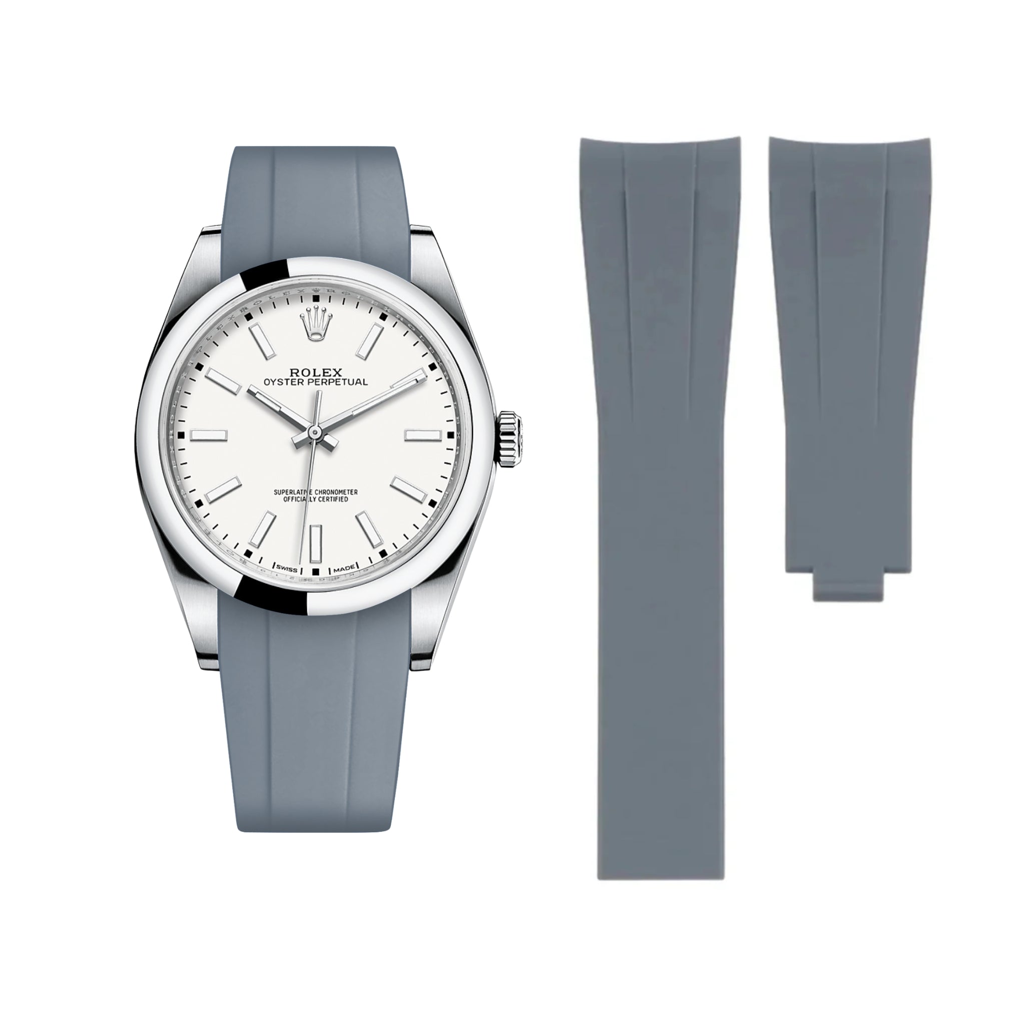 Faltschliesse Kautschukarmband für Rolex Oyster Perpetual 39mm – Grau - Helvetus DE
