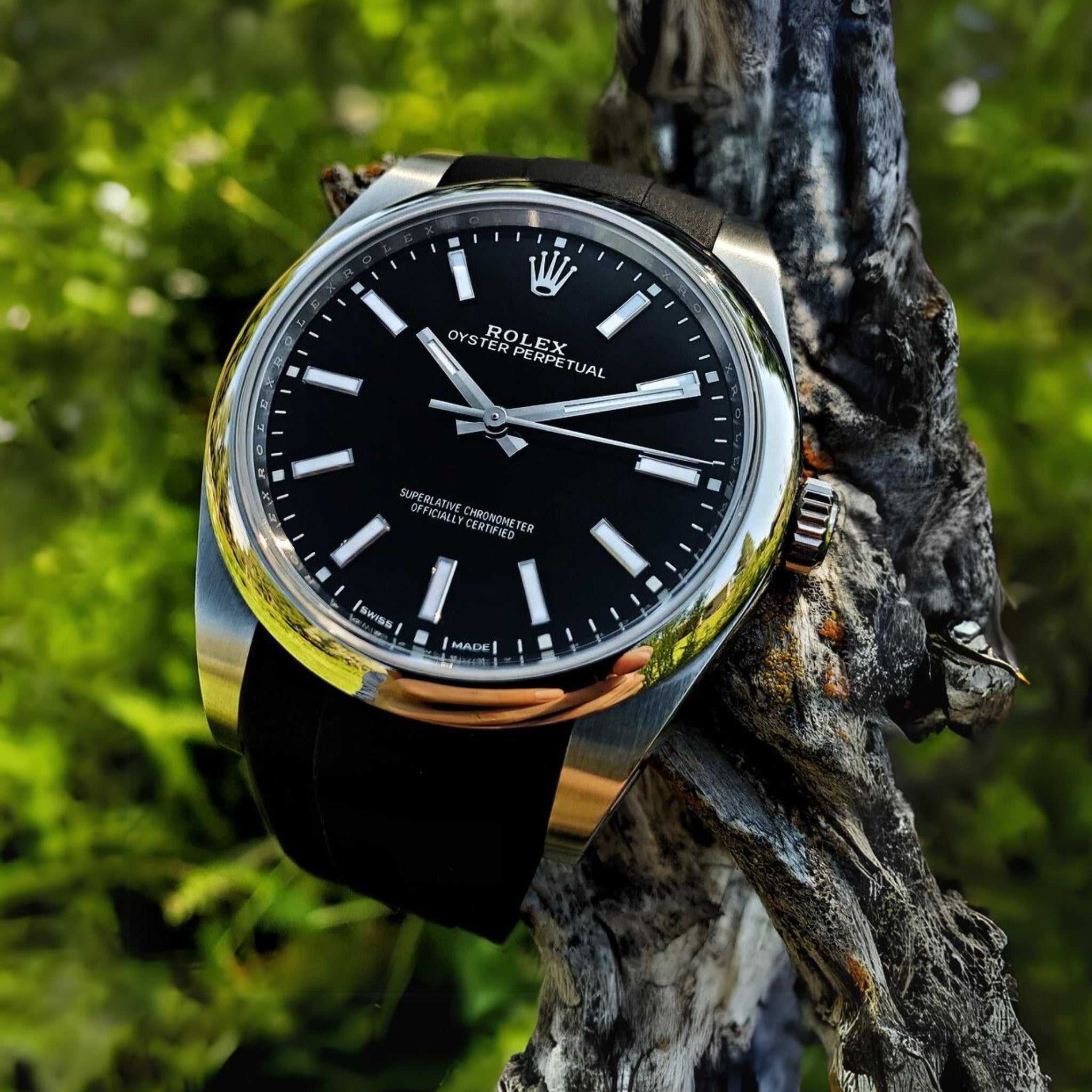 Faltschliesse Kautschukarmband für Rolex Oyster Perpetual 39mm – Schwarz - Helvetus DE