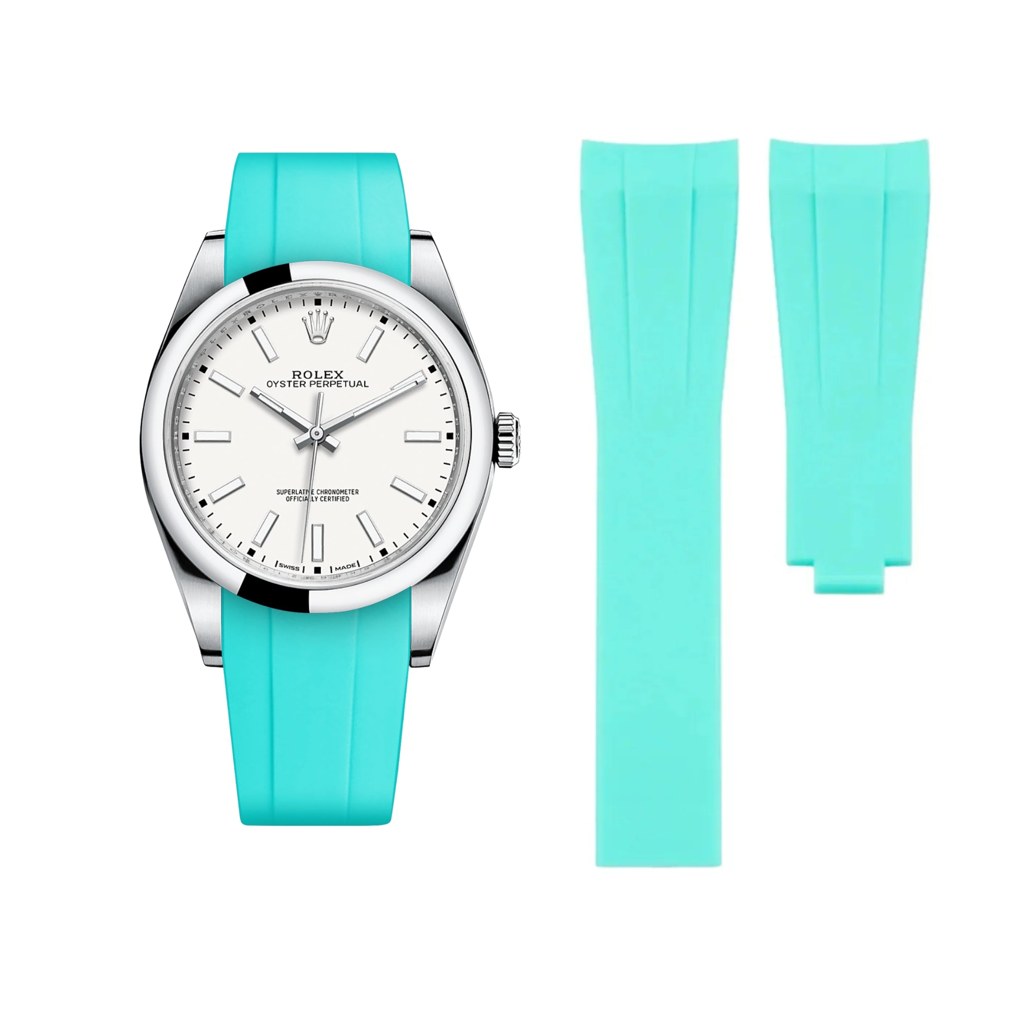 Faltschliesse Kautschukarmband für Rolex Oyster Perpetual 39mm – Türkis - Helvetus DE
