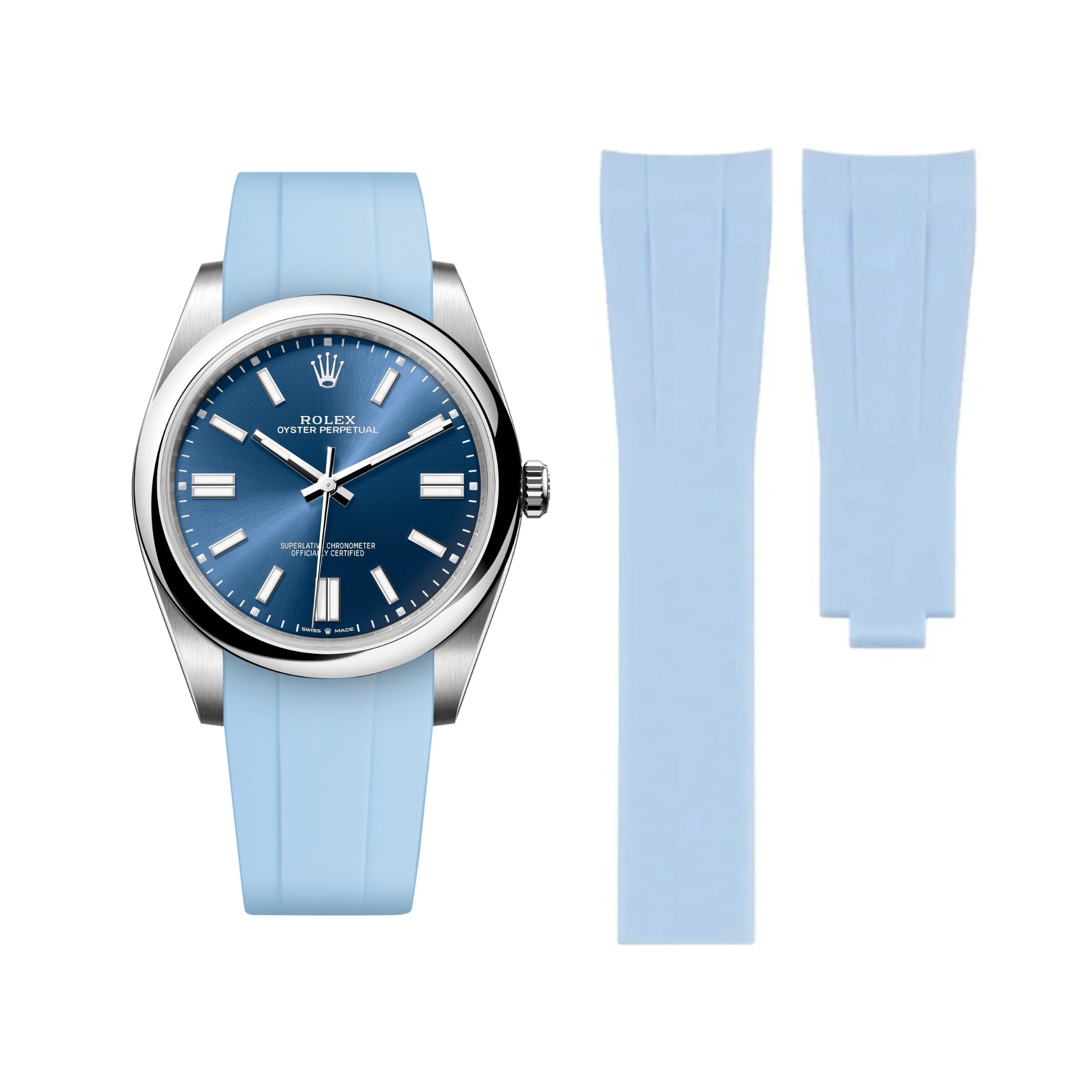 Faltschliesse Kautschukarmband für Rolex Oyster Perpetual 41mm – Baby Blau - Helvetus DE
