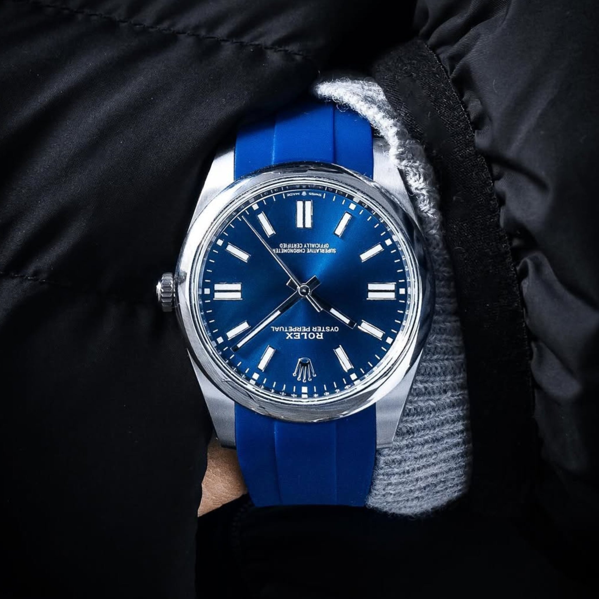 Faltschliesse Kautschukarmband für Rolex Oyster Perpetual 41mm – Blau - Helvetus DE