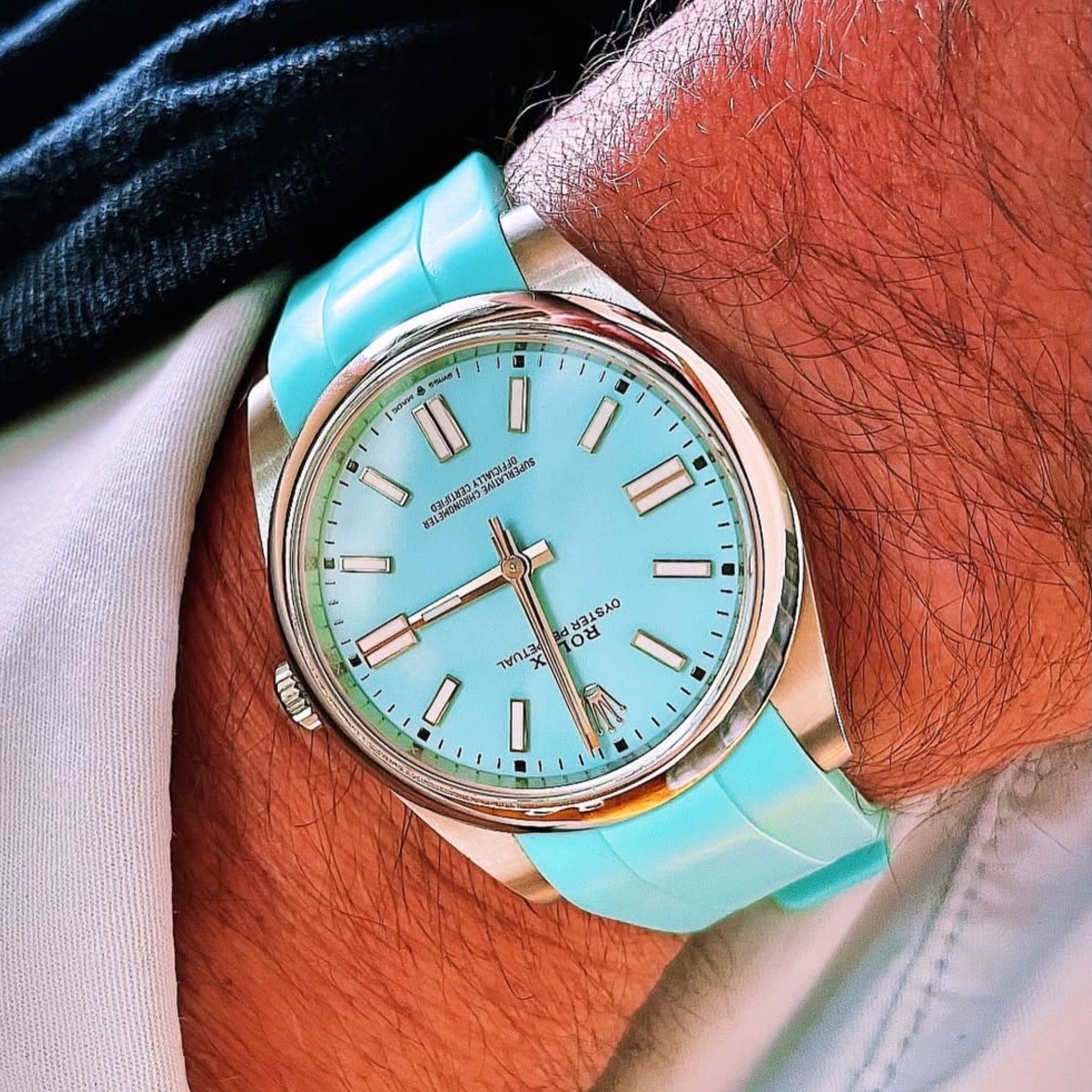 Faltschliesse Kautschukarmband für Rolex Oyster Perpetual 41mm – Türkis - Helvetus DE