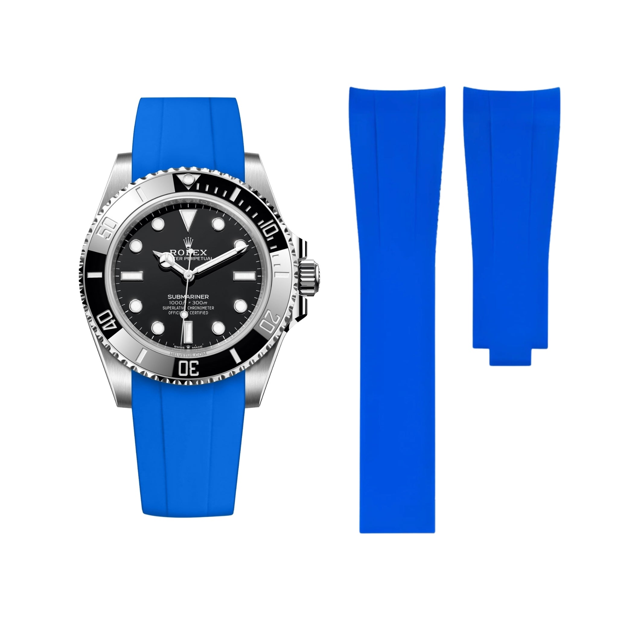 Faltschliesse Kautschukarmband für Rolex Submariner – Blau - Helvetus DE