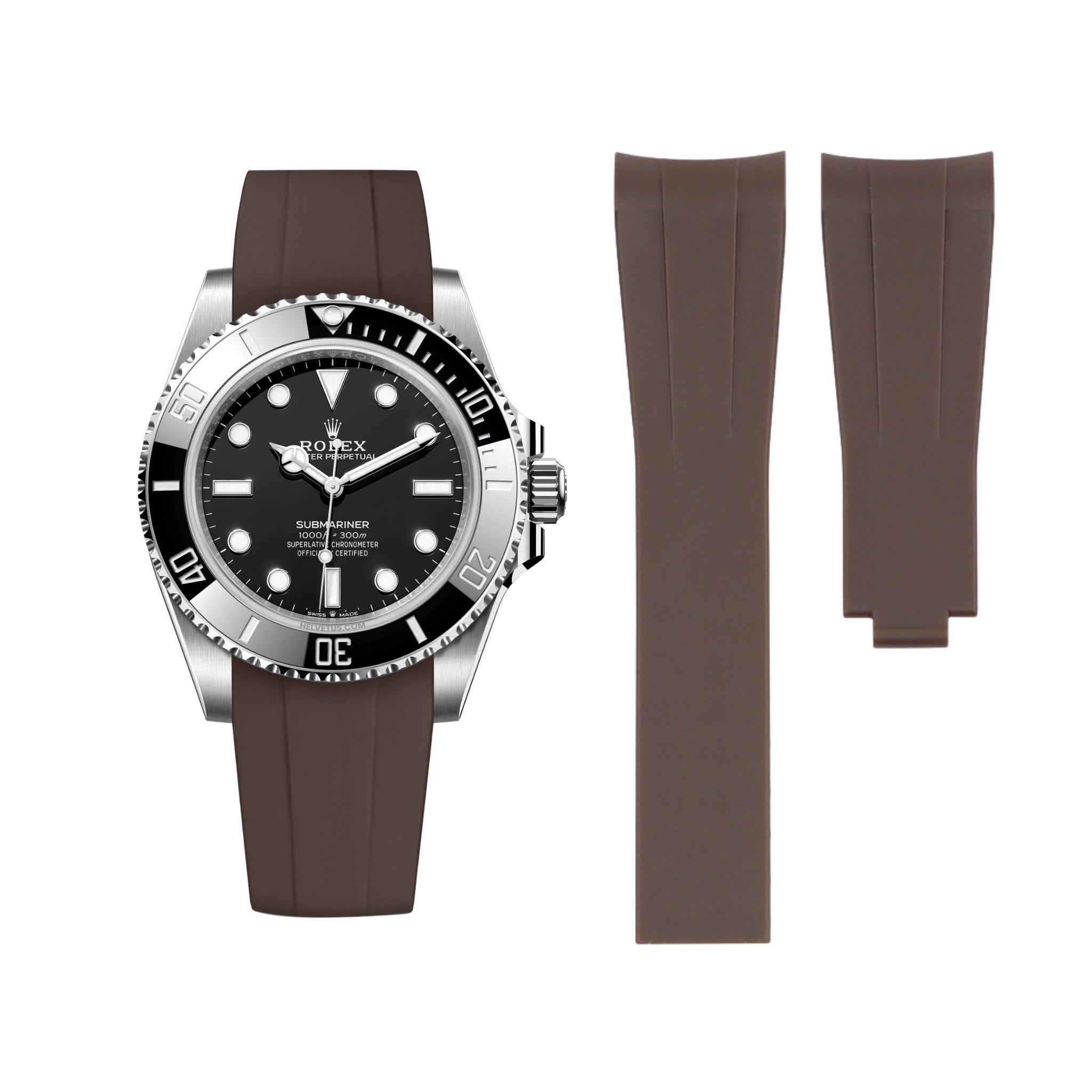 Faltschliesse Kautschukarmband für Rolex Submariner – Braun - Helvetus DE