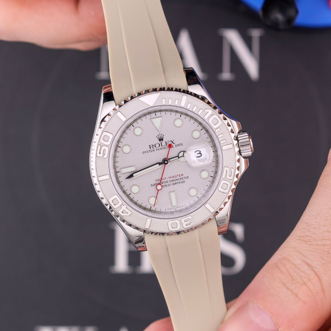 Faltschließe Kautschukarmband für Rolex Yacht - Master 40mm/42mm – Beige - Helvetus DE