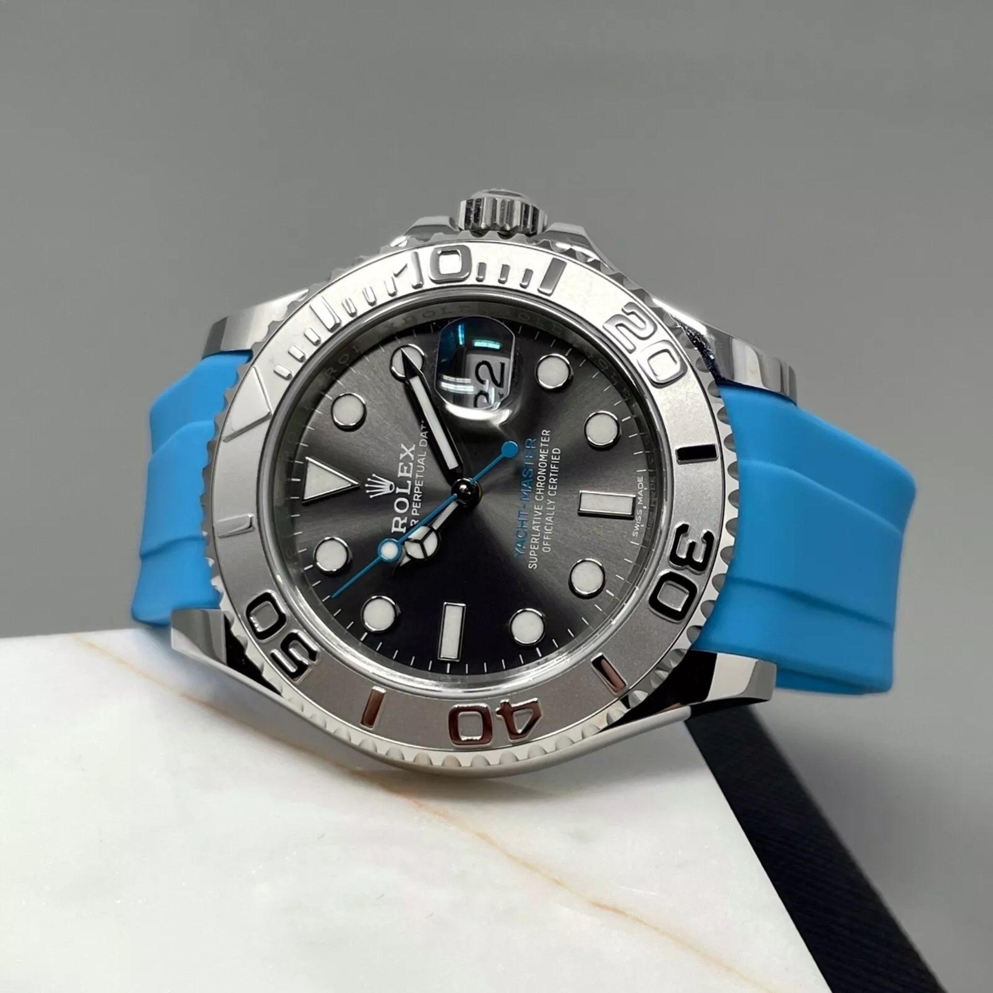 Faltschließe Kautschukarmband für Rolex Yacht - Master 40mm/42mm – Hell Blau - Helvetus DE