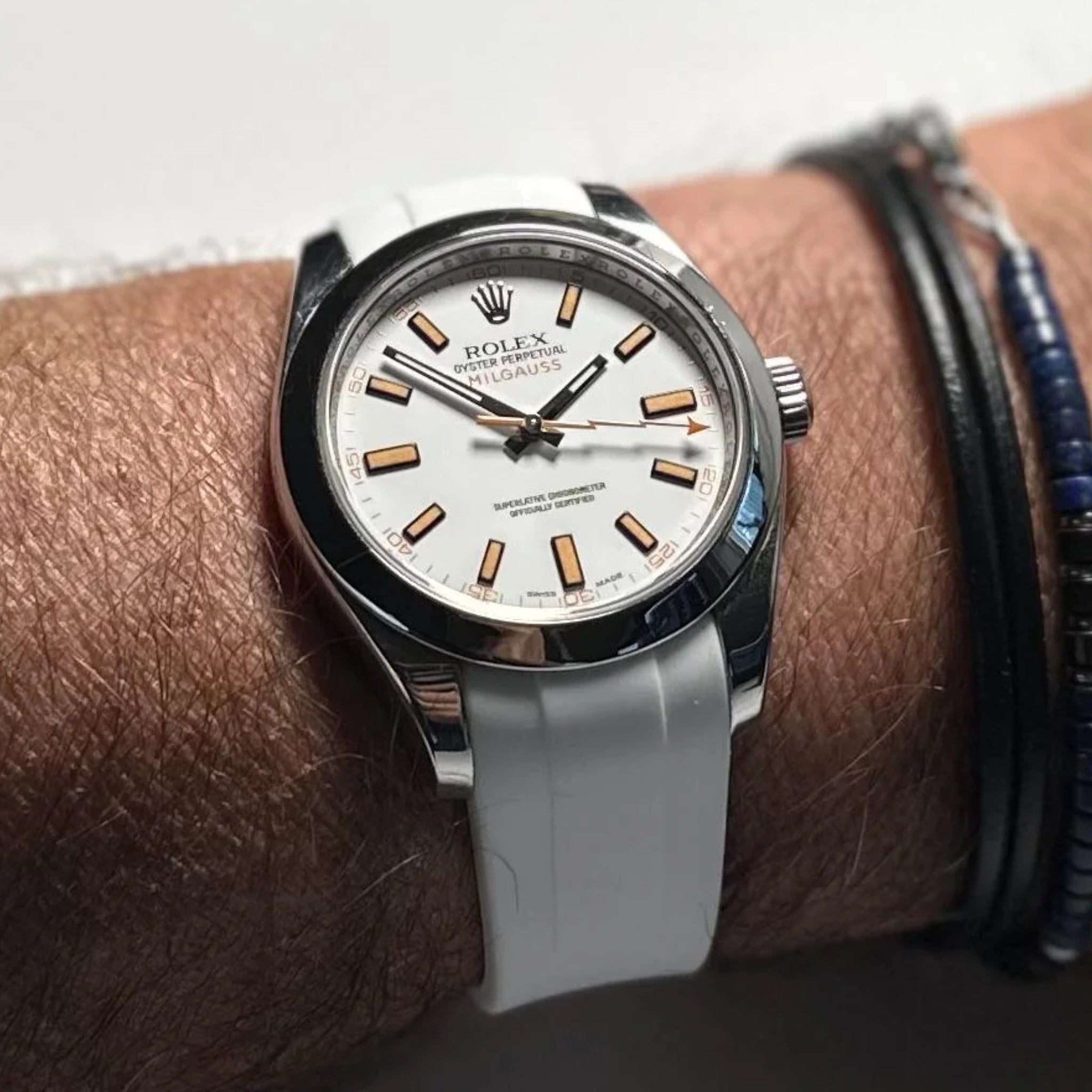 Faltschliessen Kautschukarmband für Rolex Milgauss in Weiss - Helvetus DE