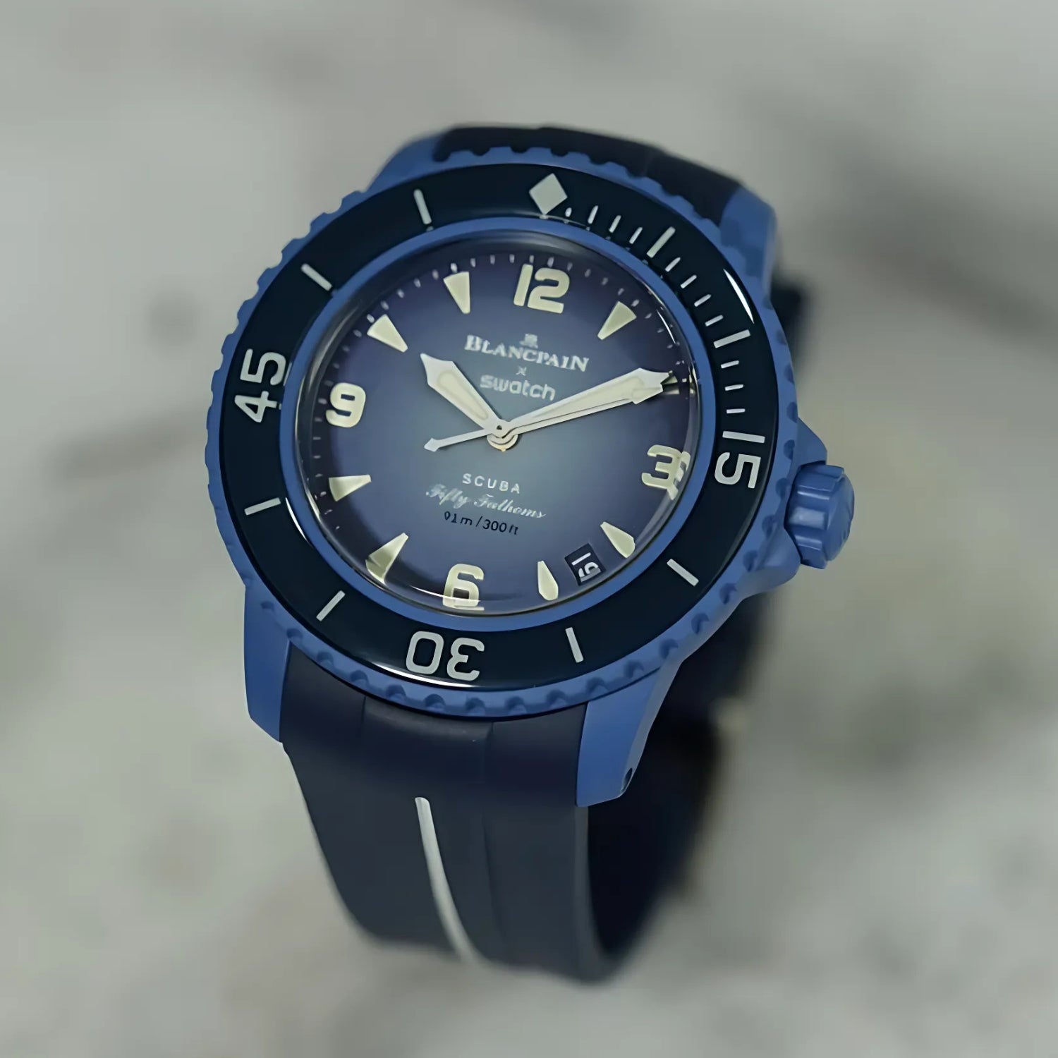 Kautschuk Armband für Blancpain X Swatch - Atlantic Ocean - LuxLine® - Blau/Weiss - Helvetus DE