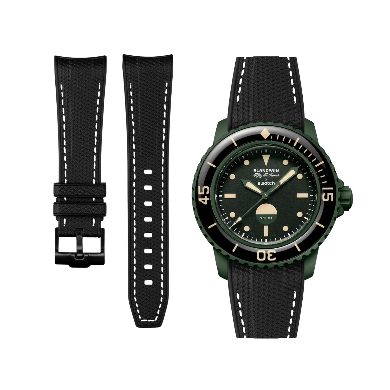 Kautschuk Armband für Blancpain X Swatch - Green Abyss - Schwarz/Weiss - Helvetus DE