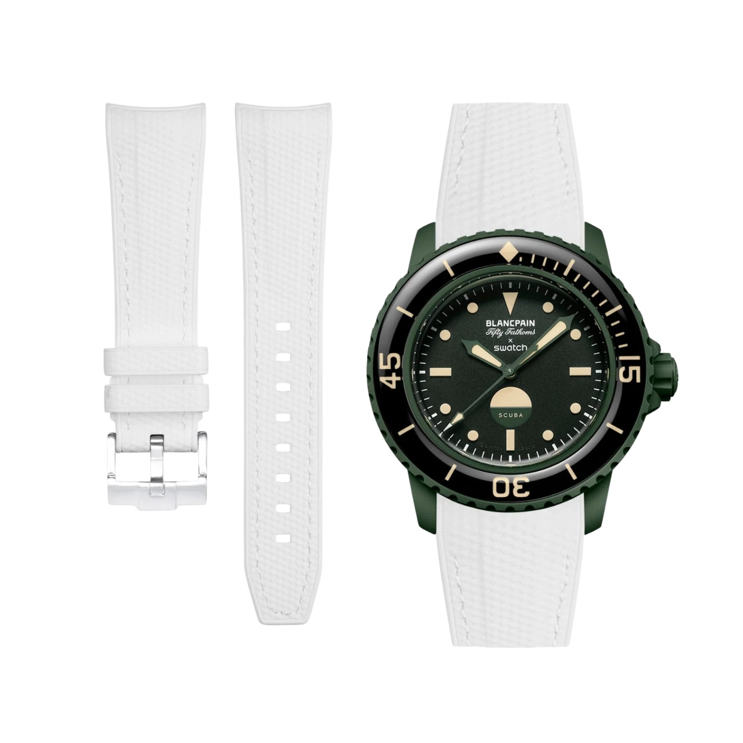 Kautschuk Armband für Blancpain X Swatch - Green Abyss - Weiss - Helvetus DE
