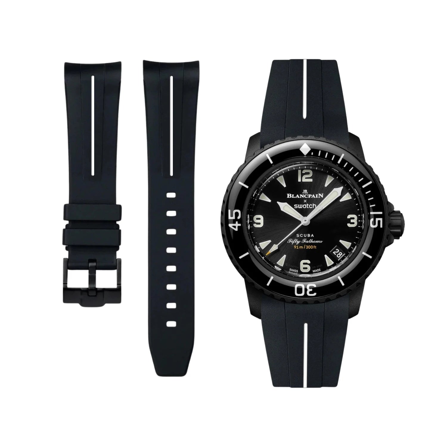 Kautschuk Armband für Blancpain X Swatch - Ocean Of Storms - LuxLine® - Schwarz/Weiss - Helvetus DE