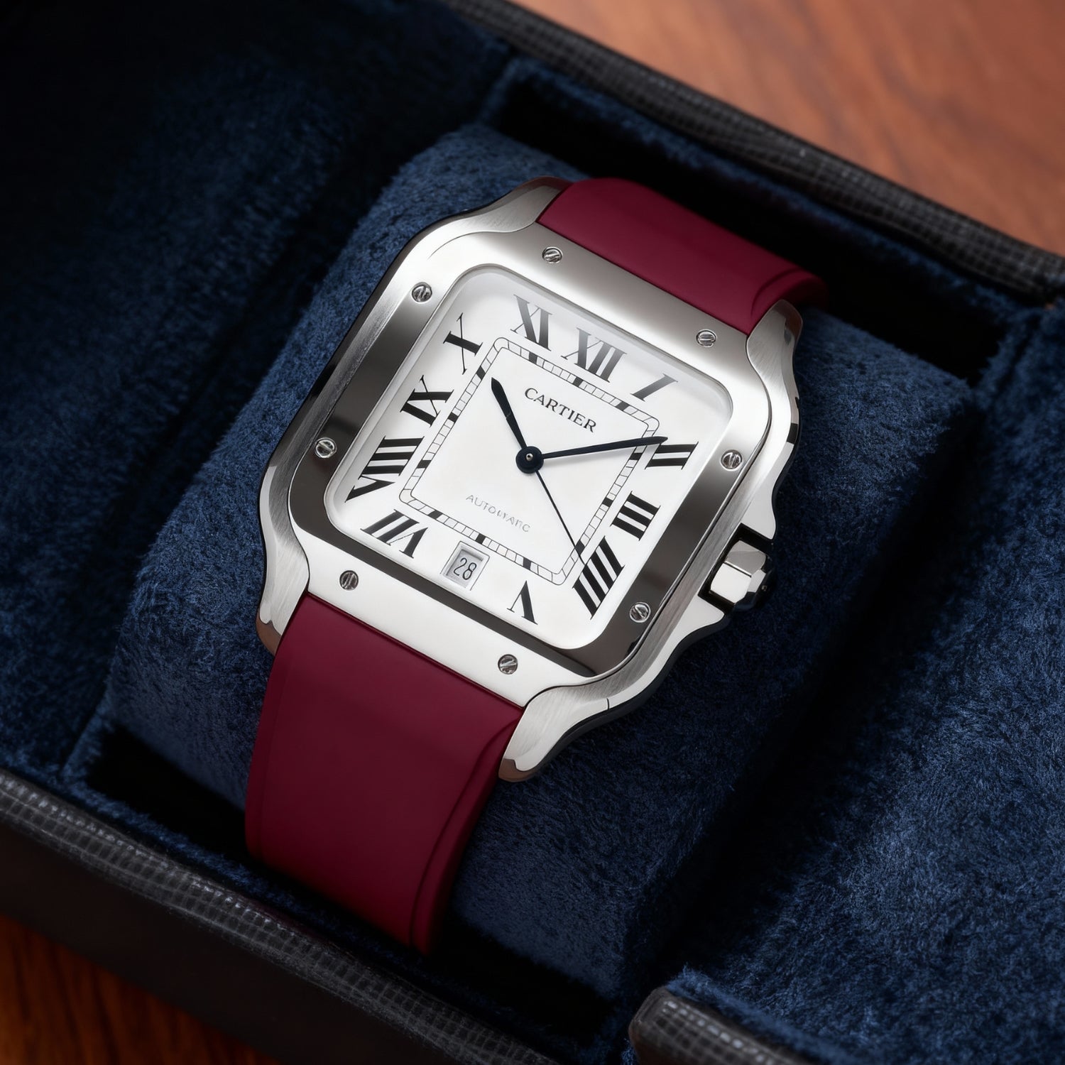 Kautschuk Armband für Santos de Cartier Medium – Bordeaux – Quick Switch/Release - Helvetus DE