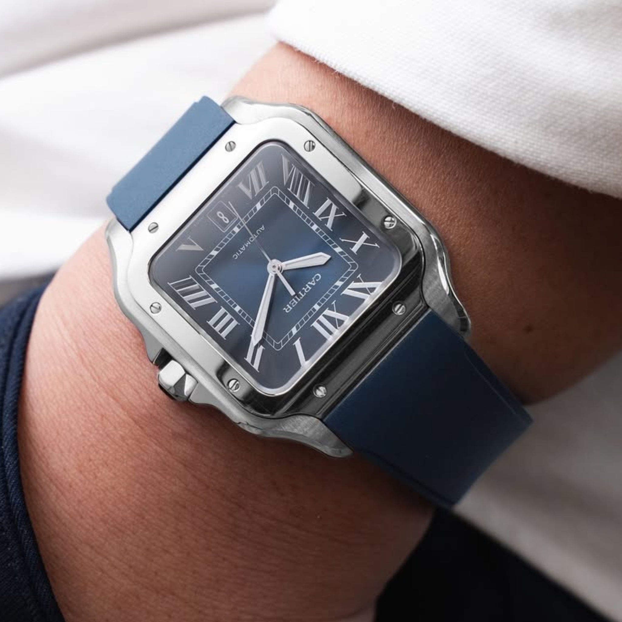 Kautschuk Armband für Santos de Cartier Medium/Large – Blau – Quick Switch/Release - Helvetus DE