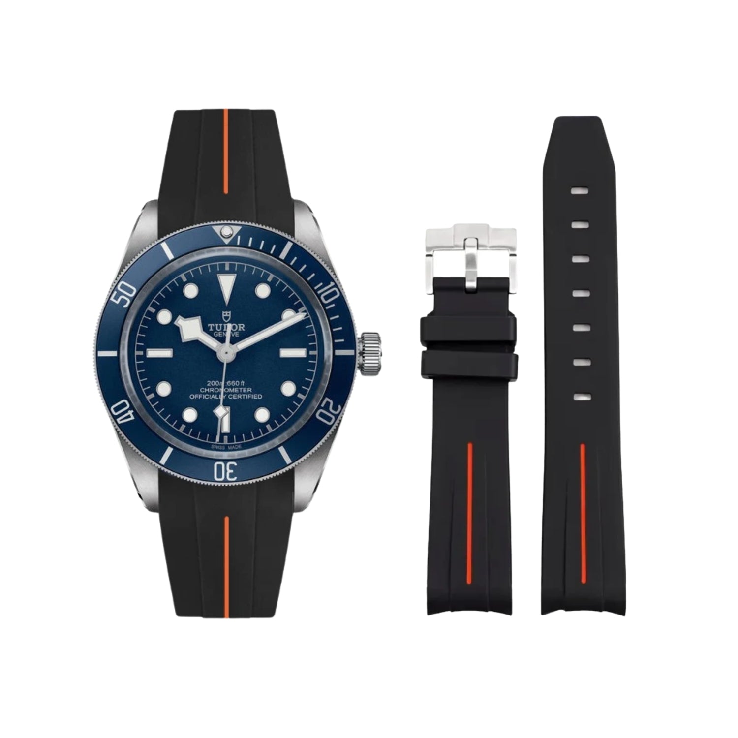 Kautschukarmband - Für alle Tudor Black Bay Modelle - Schwarz mit Orange | LuxLine® - Helvetus DE