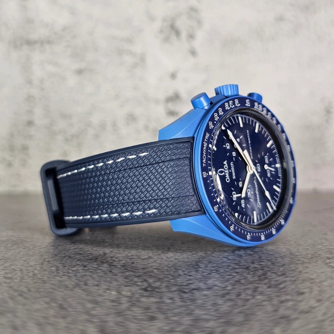 Kautschukarmband – Für Mission to Neptune | Omega X Swatch | MoonSwatch – Blau mit Weiß - Helvetus DE