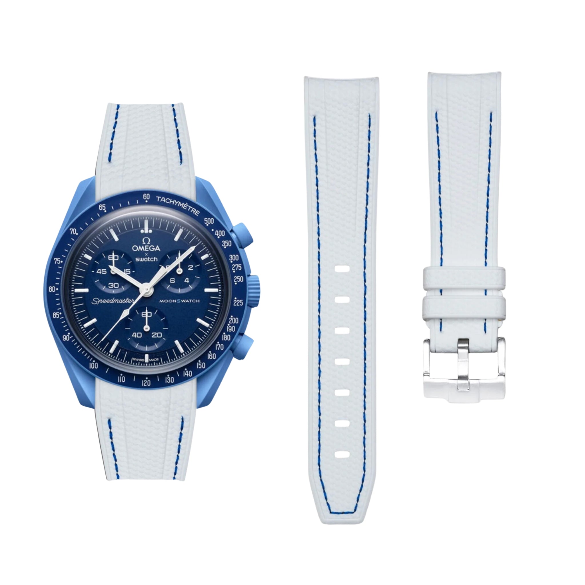 Kautschukarmband – Für Mission to Neptune | Omega X Swatch | MoonSwatch – Weiß mit Blau - Helvetus DE