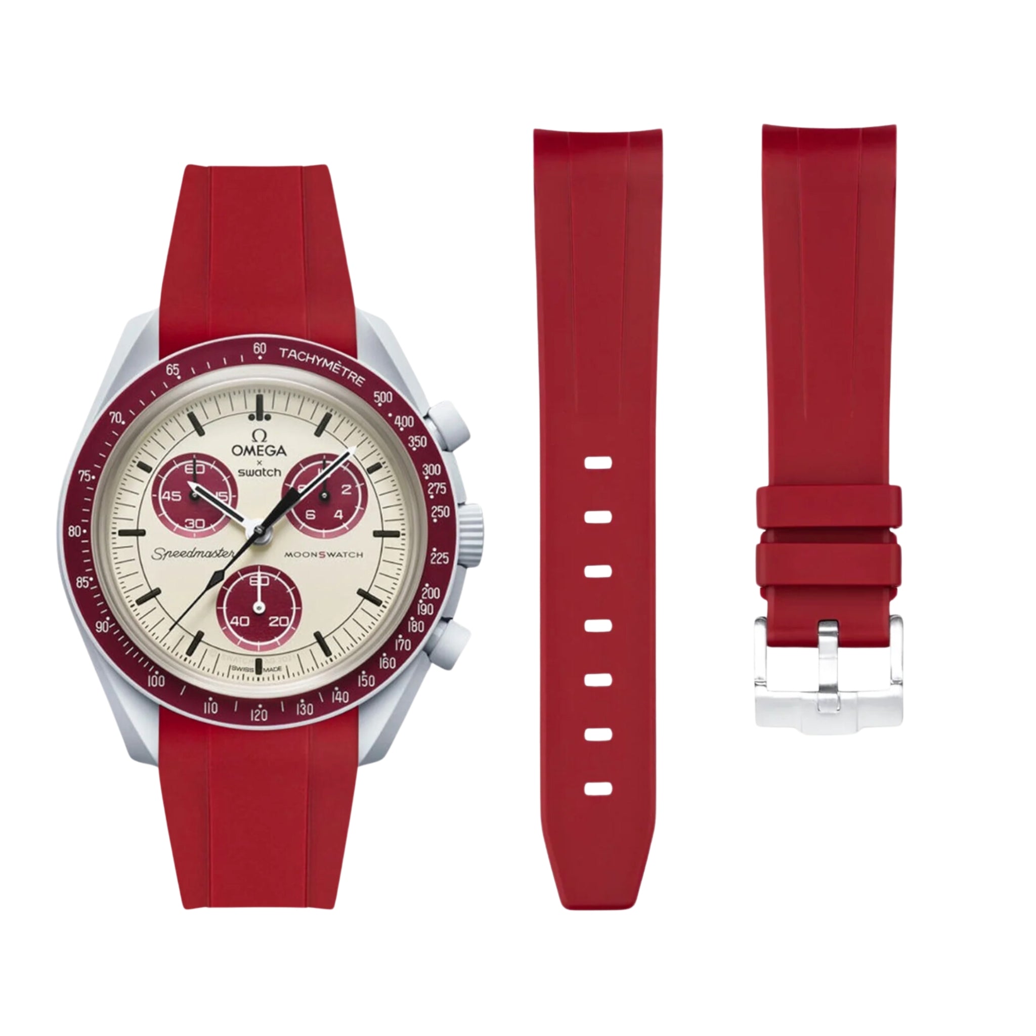 Kautschukarmband – Für Mission to Pluto | Omega X Swatch | MoonSwatch – Rot - Helvetus DE