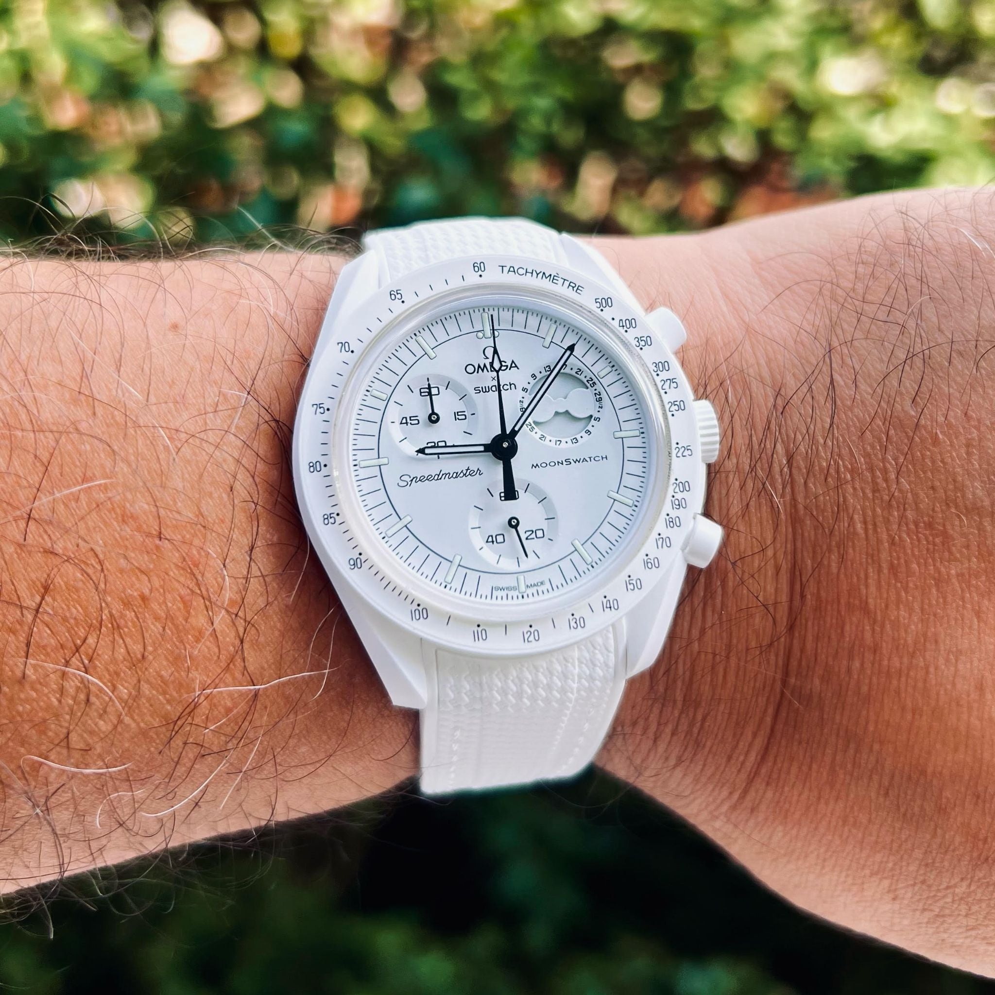 Kautschukarmband – Für Mission to the Moonphase – Snoopy | Omega X Swatch | MoonSwatch – Weiß mit Weiß - Helvetus DE