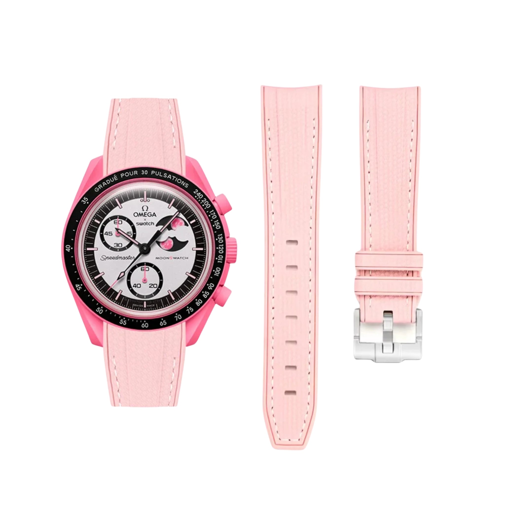 Kautschukarmband – Für Mission to The Pink Moonphase – Pink mit Weiss - Helvetus DE