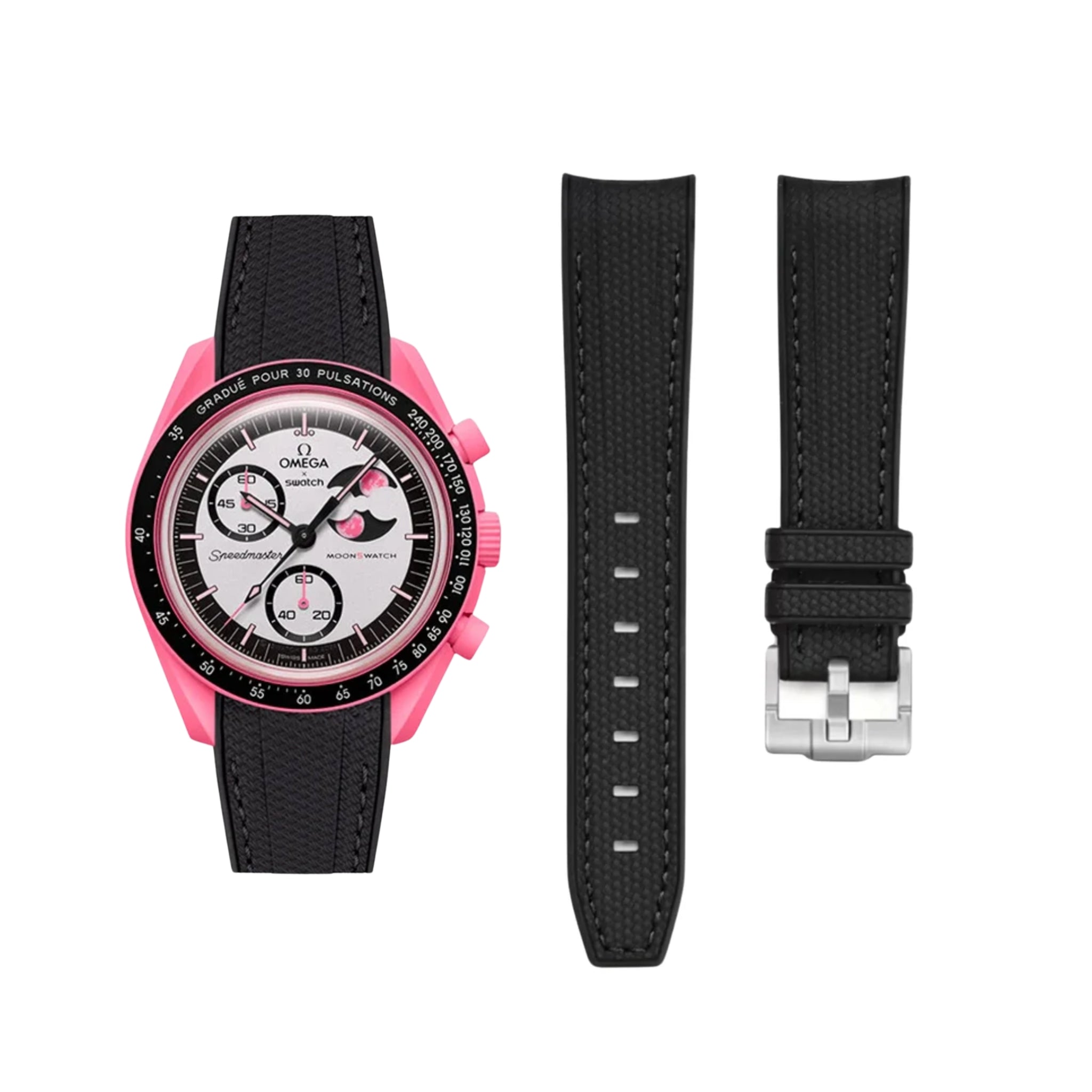 Kautschukarmband – Für Mission to The Pink Moonphase – Schwarz mit Schwarz - Helvetus DE