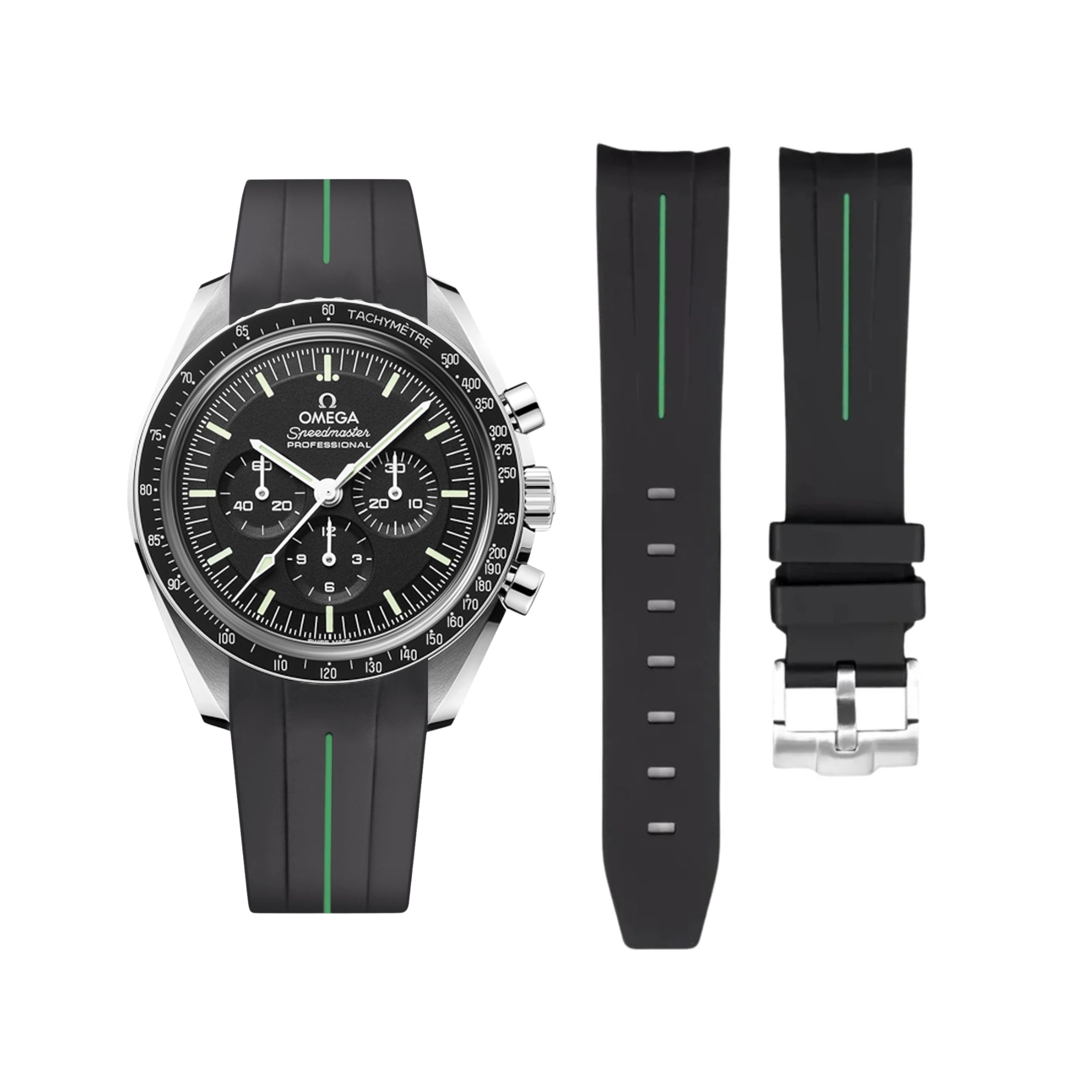 Kautschukarmband – Für Omega Speedmaster – LuxLine® - Schwarz/Grün - Helvetus DE