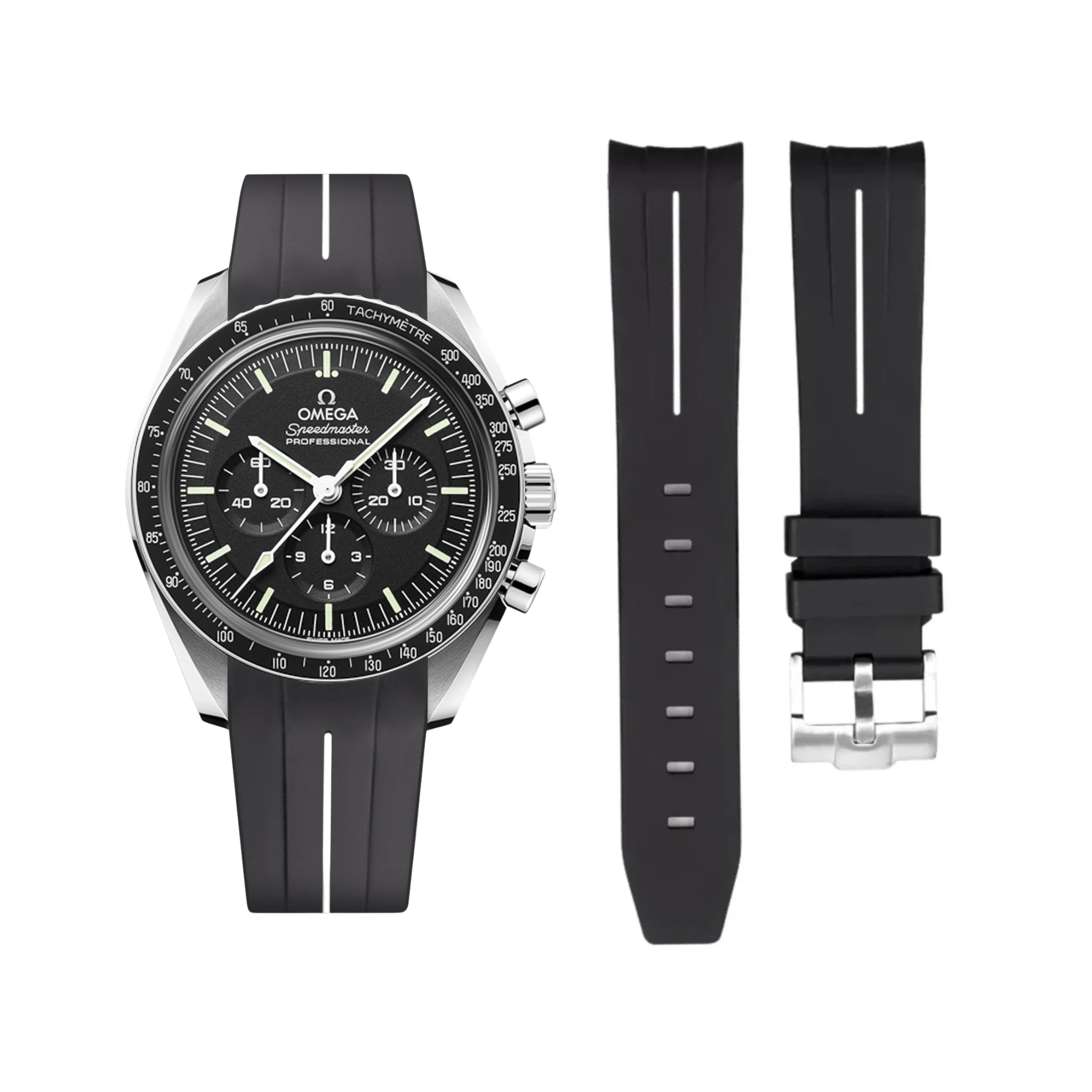 Kautschukarmband – Für Omega Speedmaster – LuxLine® - Schwarz/Weiss - Helvetus DE