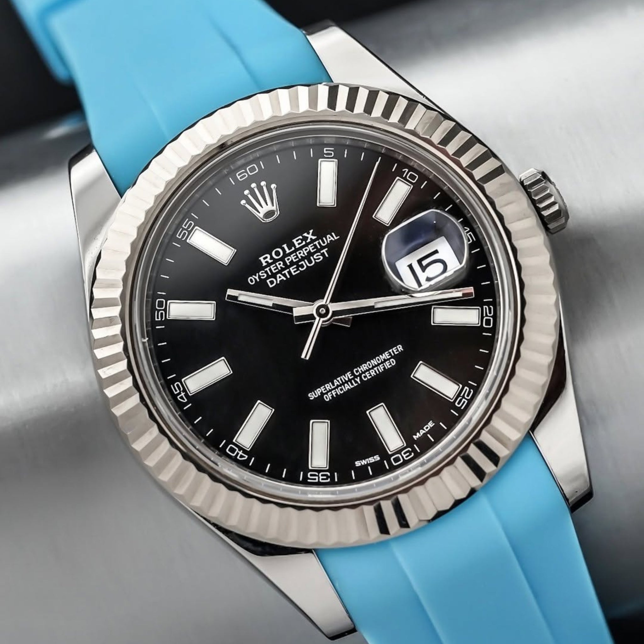 Kautschukarmband für Rolex Datejust 41mm – Hell Blau - Helvetus DE