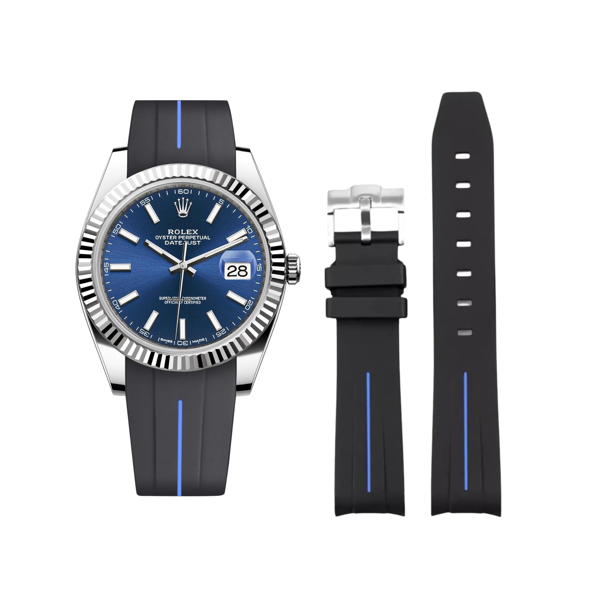 Kautschukarmband für Rolex Datejust 41mm – LuxLine® - Schwarz/Blau - Helvetus DE