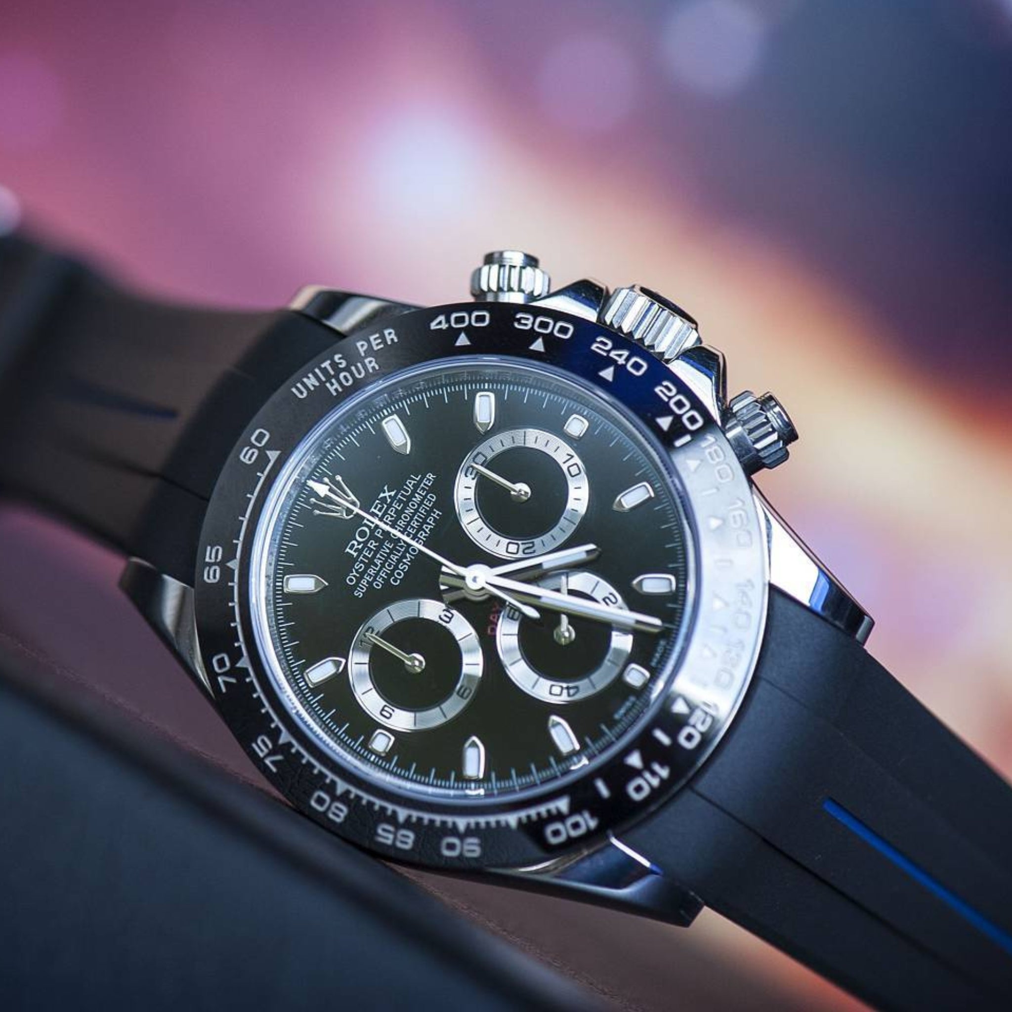 Kautschukarmband für Rolex Daytona – LuxLine® - Schwarz/Blau - Helvetus DE