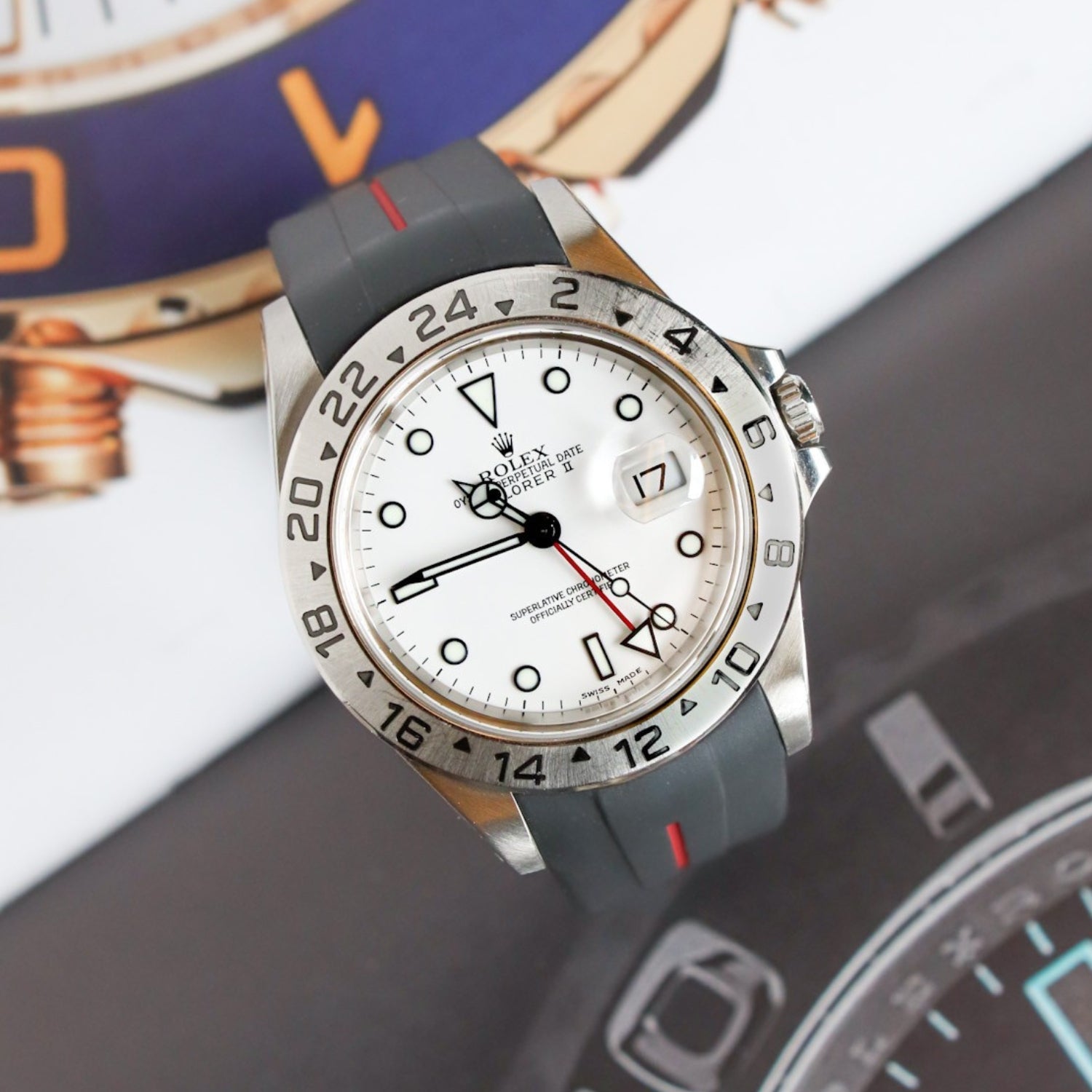 Kautschukarmband für Rolex Explorer II – Schwarz/Rot | LuxLine® - Helvetus DE