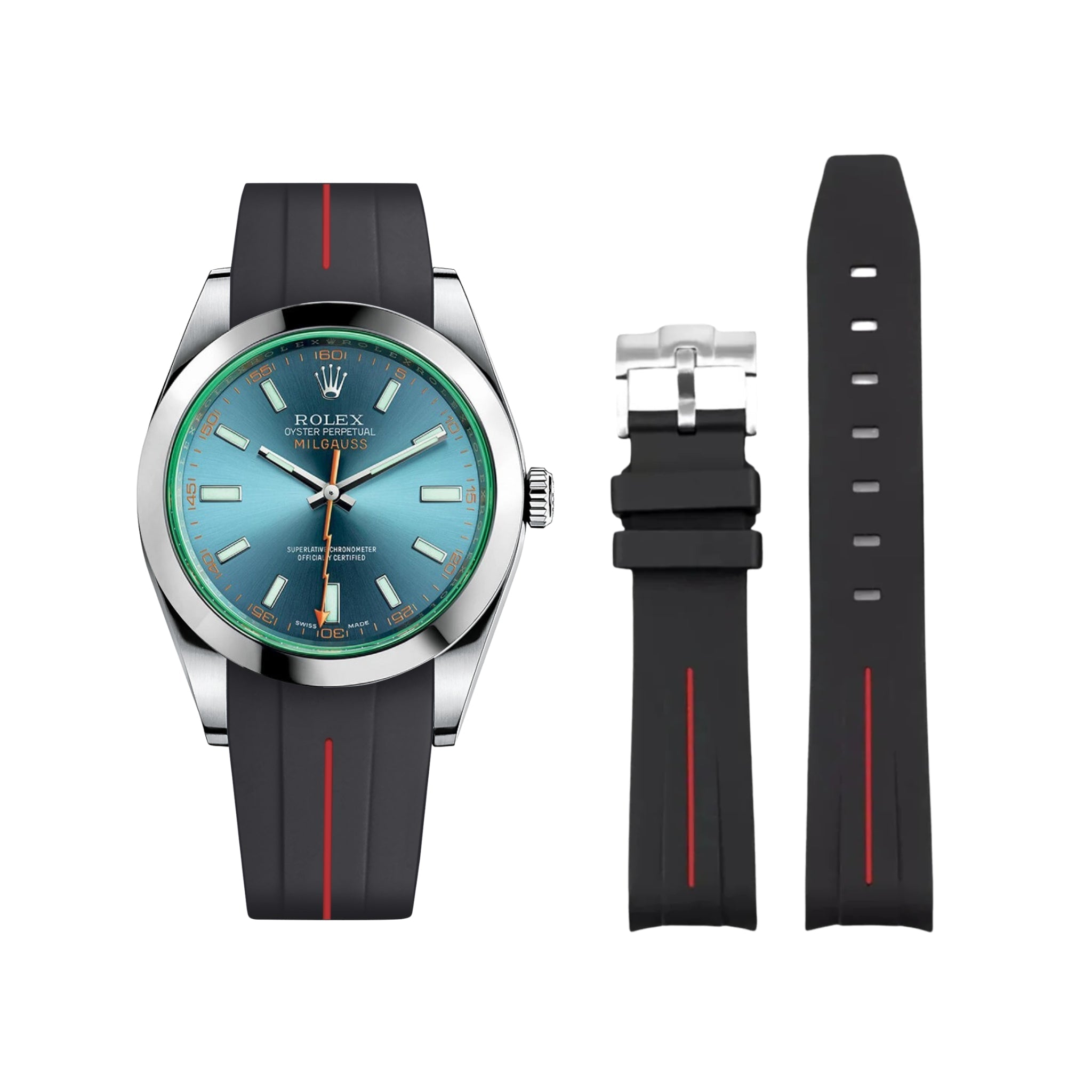 Kautschukarmband für Rolex Milgauss – LuxLine® - Schwarz/Rot - Helvetus DE