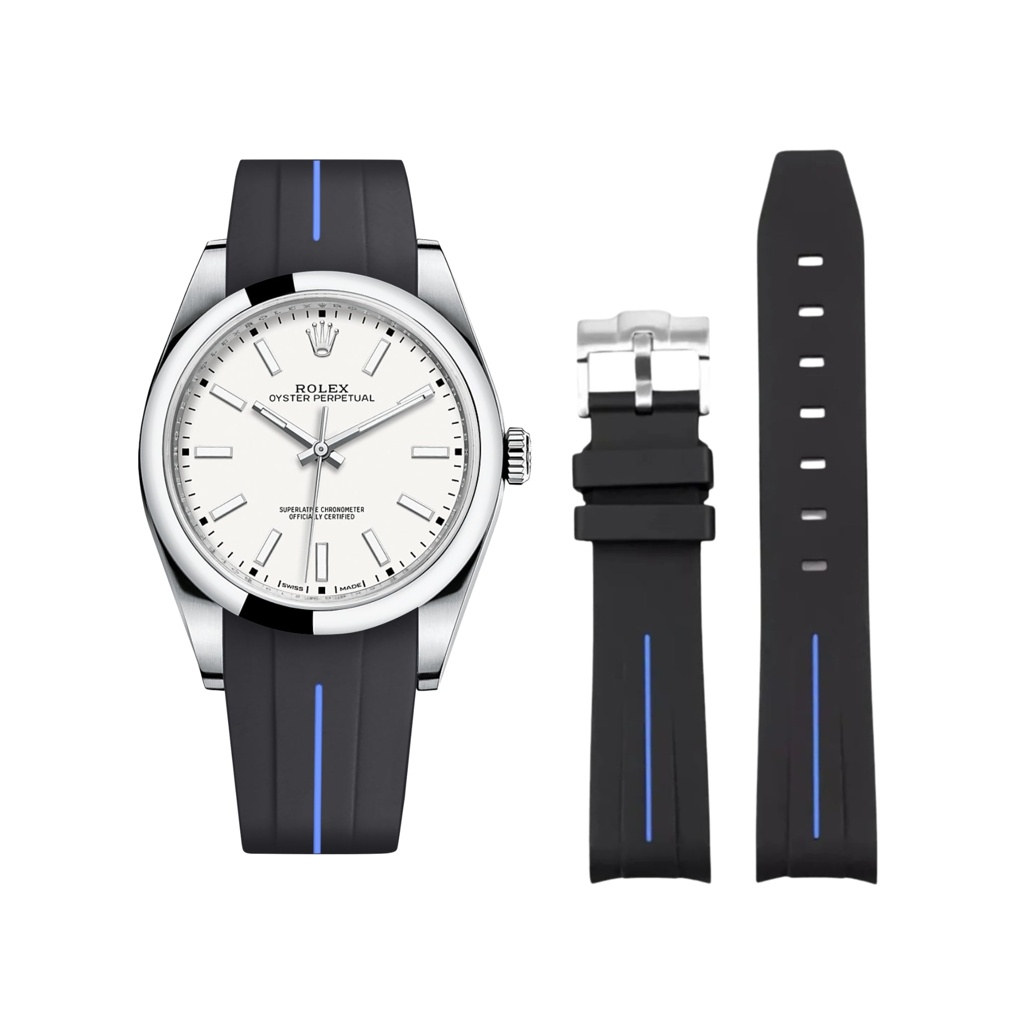 Kautschukarmband für Rolex Oyster Perpetual 39mm – LuxLine® - Schwarz/Blau - Helvetus DE