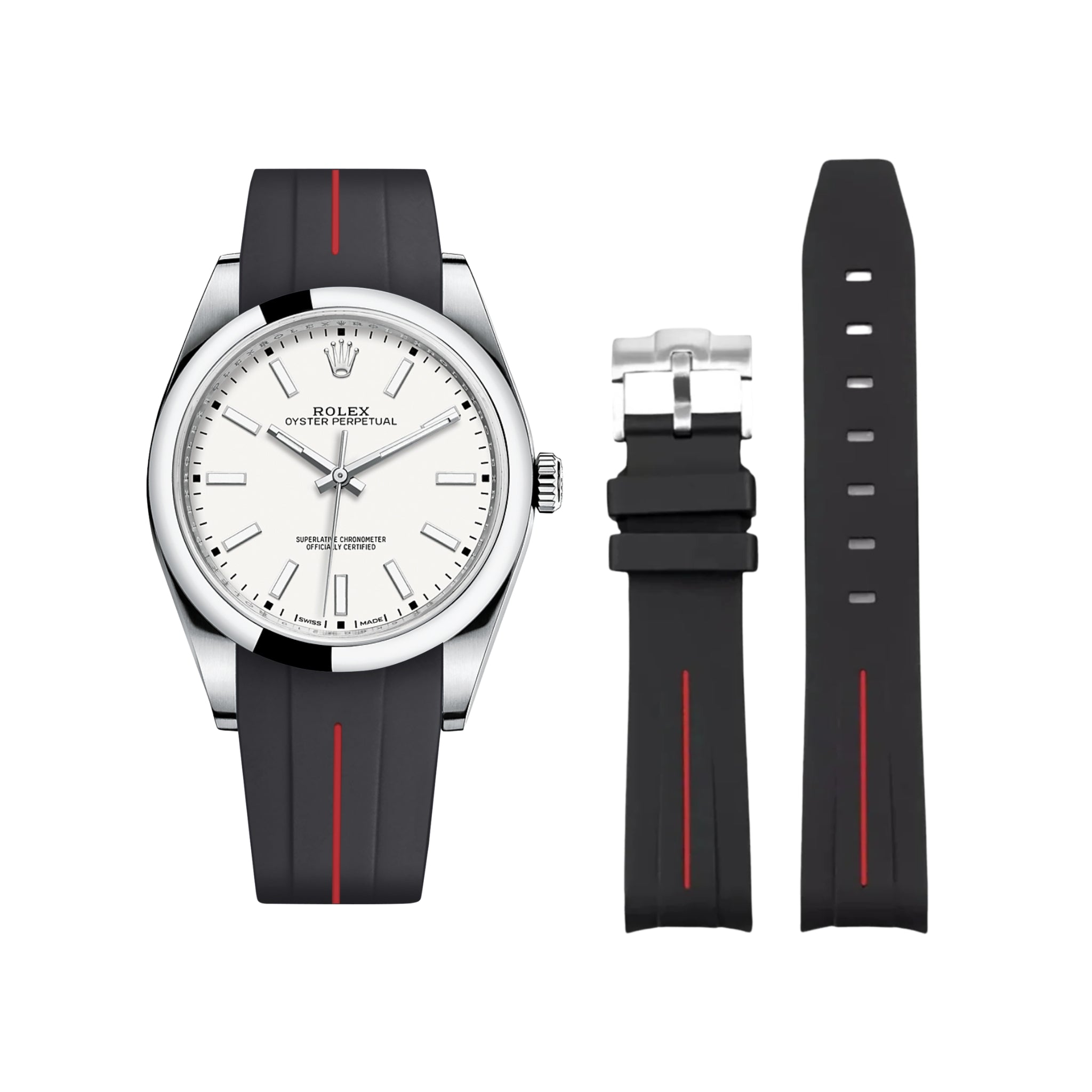 Kautschukarmband für Rolex Oyster Perpetual 39mm – LuxLine® - Schwarz/Rot - Helvetus DE