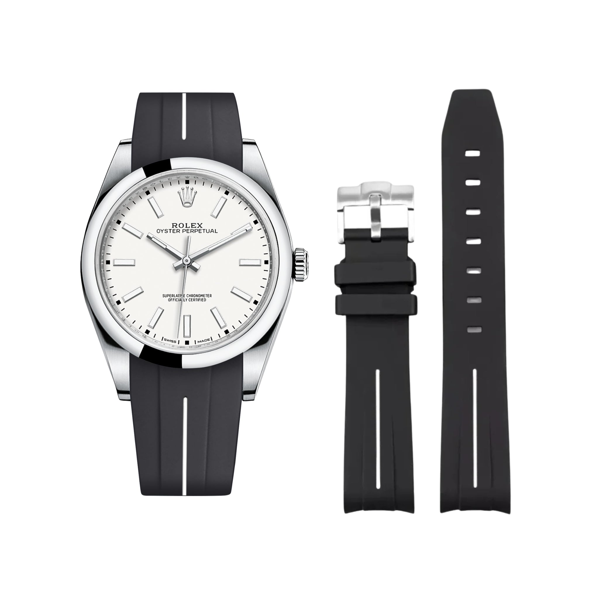 Kautschukarmband für Rolex Oyster Perpetual 39mm – LuxLine® - Schwarz/Weiss - Helvetus DE