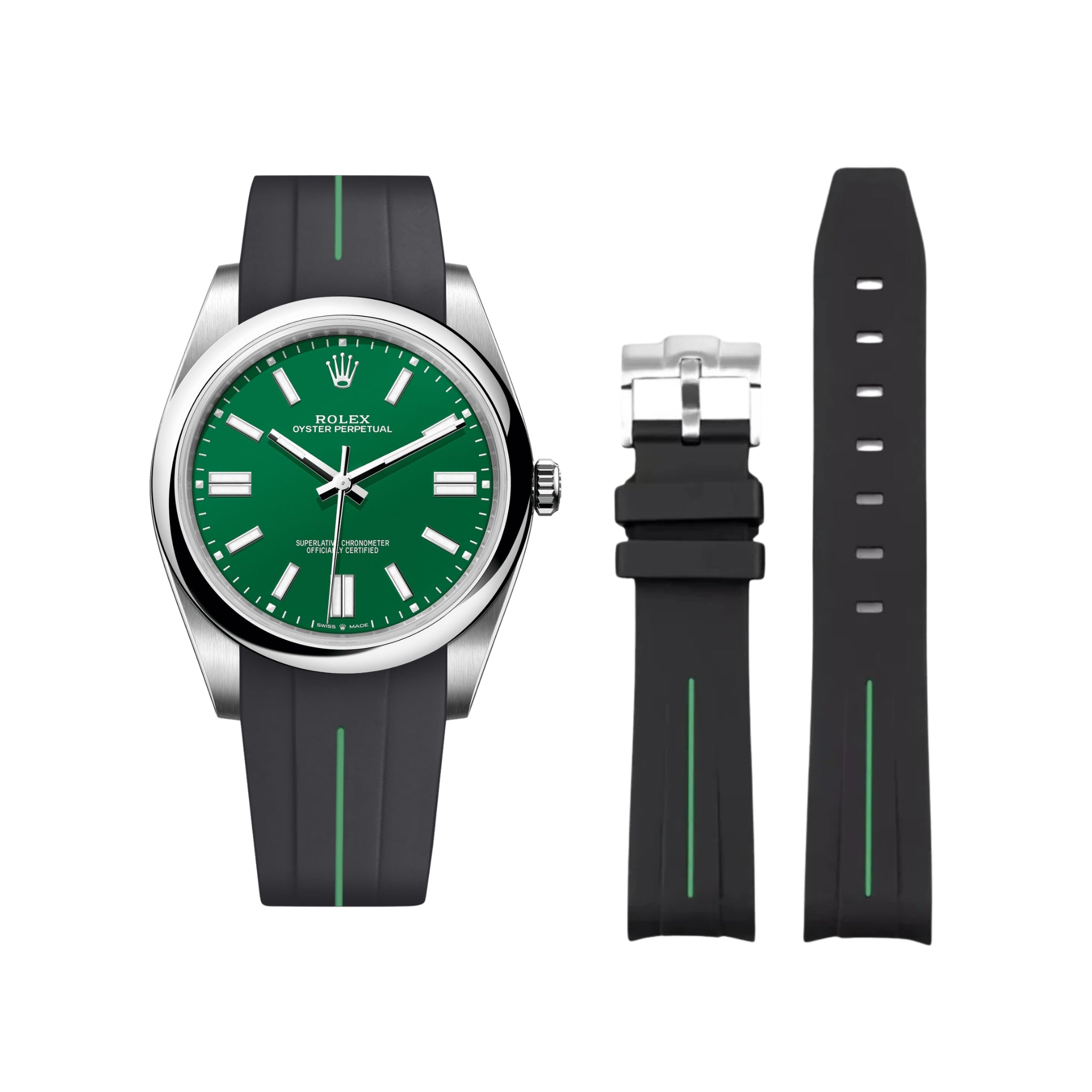 Kautschukarmband für Rolex Oyster Perpetual 41mm – LuxLine® - Schwarz/Grün - Helvetus DE
