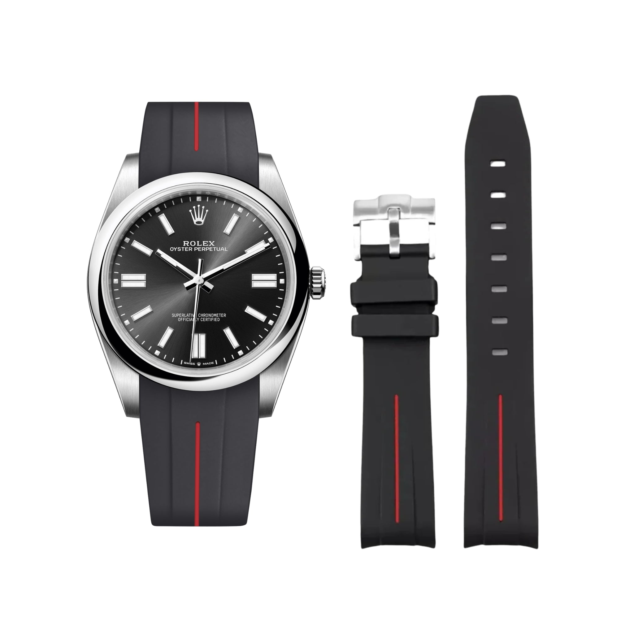 Kautschukarmband für Rolex Oyster Perpetual 41mm – LuxLine® - Schwarz/Rot - Helvetus DE