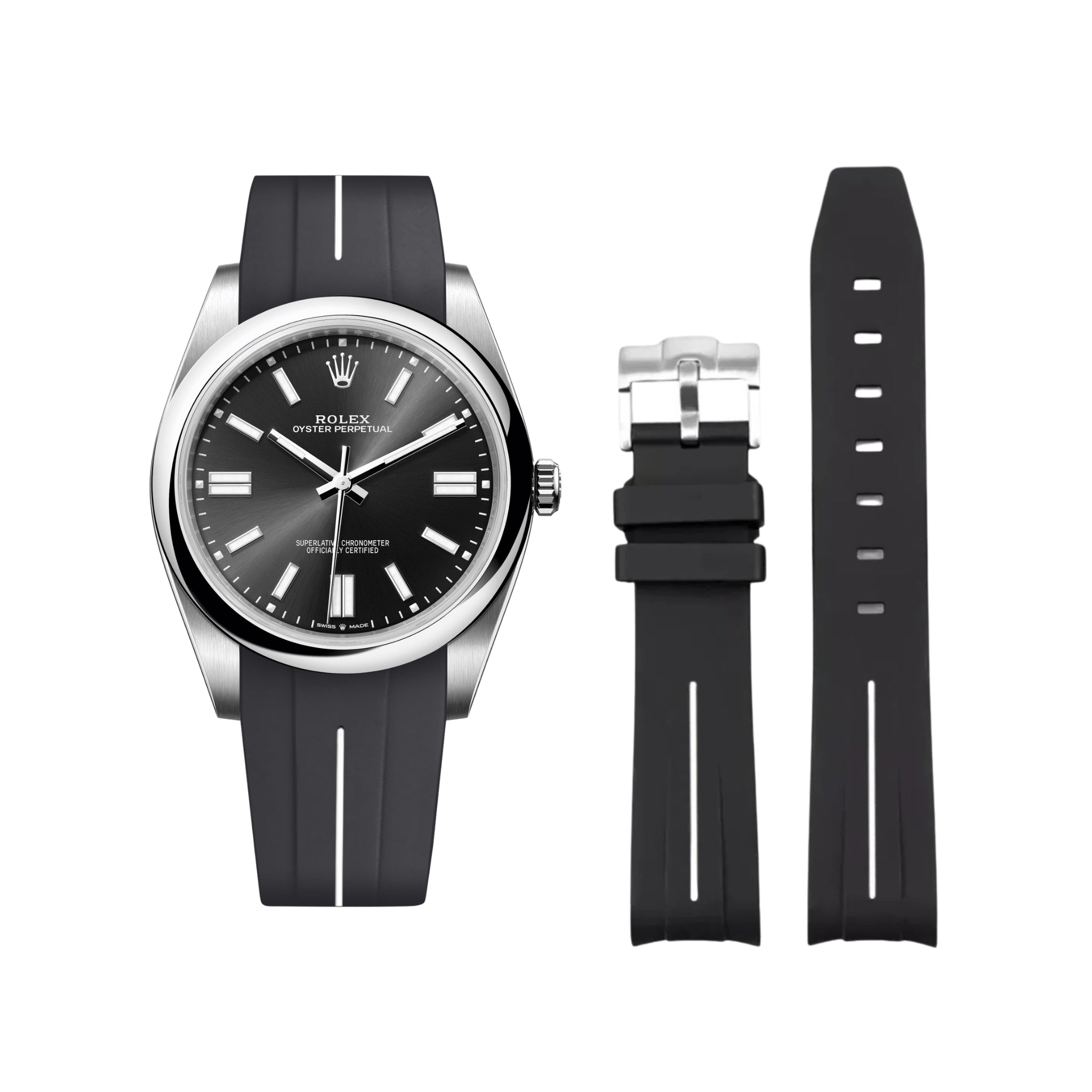 Kautschukarmband für Rolex Oyster Perpetual 41mm – LuxLine® - Schwarz/Weiss - Helvetus DE