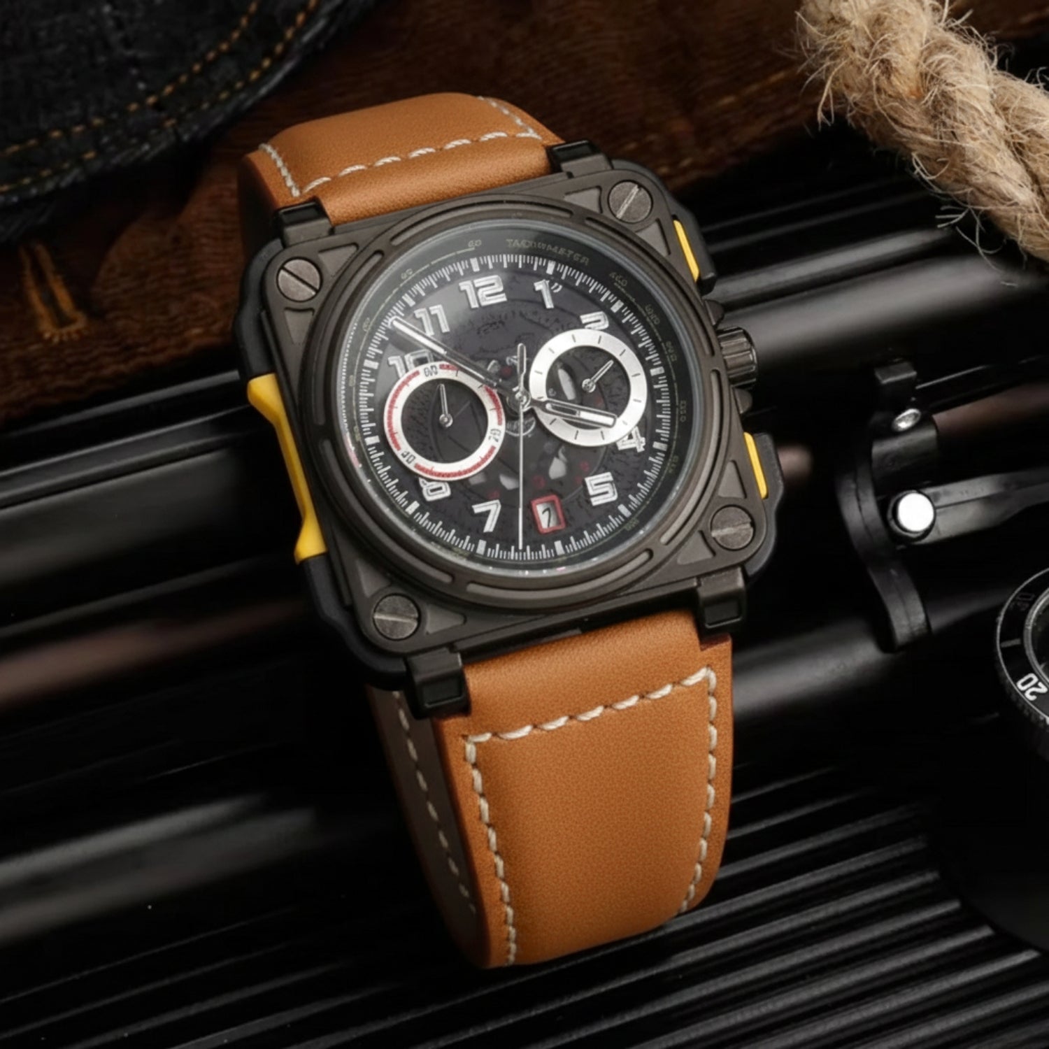 Leder Armband - fur Bell & Ross BR - 01 | BR - 03 - Hell Braun - Helvetus DE